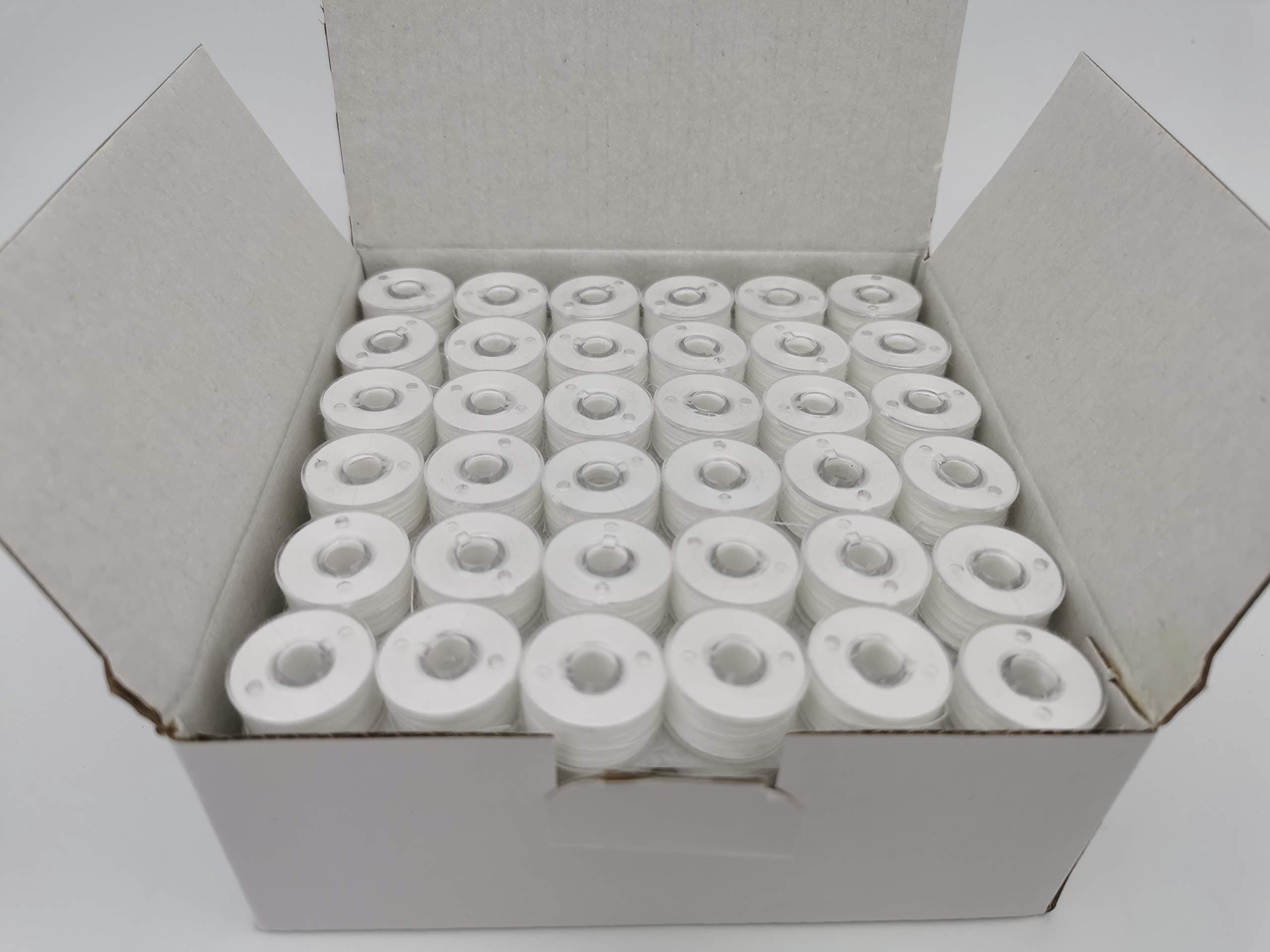 DOUBLELIN 144pcs Prewound Bobbins Size A for Domestic Sewing/Embroidery Machines, Compatible with Brother Machines, Plastic Sided, Size A, Class 15, 15J, SA156, White, 100% Polyester, 60S/2 100 Yards