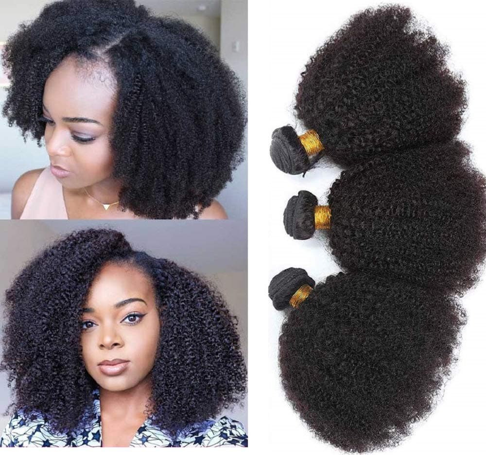 Mongolian Afro Kinky Curly Bundles Human Hair 4B 4C Afro Kinky Human Hair Bundles 8 10 12 Inch Curly Weave Bundles Unprocessed Virgin Hair Afro Curly Hair Extensions for Black Women Natural Color