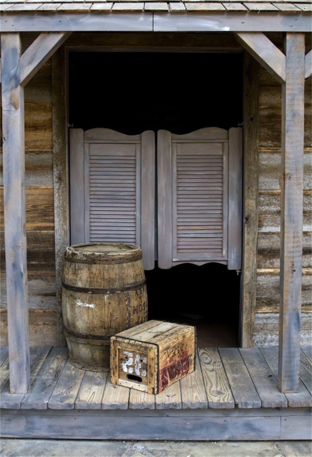 Laeacco Western Style Old Bar Backdrop 3x5ft Western Saloon Wooden Door Photography Backdrop Barrel Cowboy Countryside Background Rural Rustic Farm House Photo Backdrops Kids Portraits Studio Props