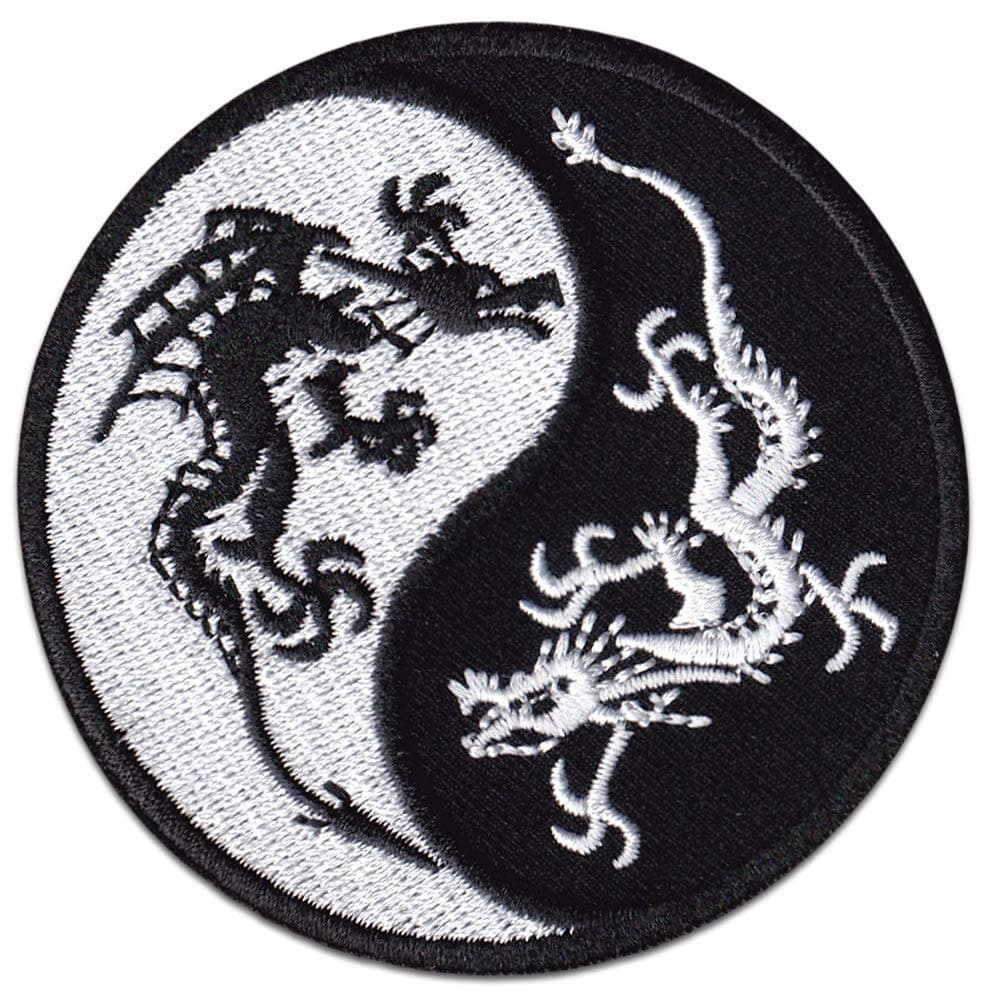 Entwined Dragons Patch Iron Sew On Yin Yang Martial Arts Embroidered Patches Tattoo Japanese Chinese Suit