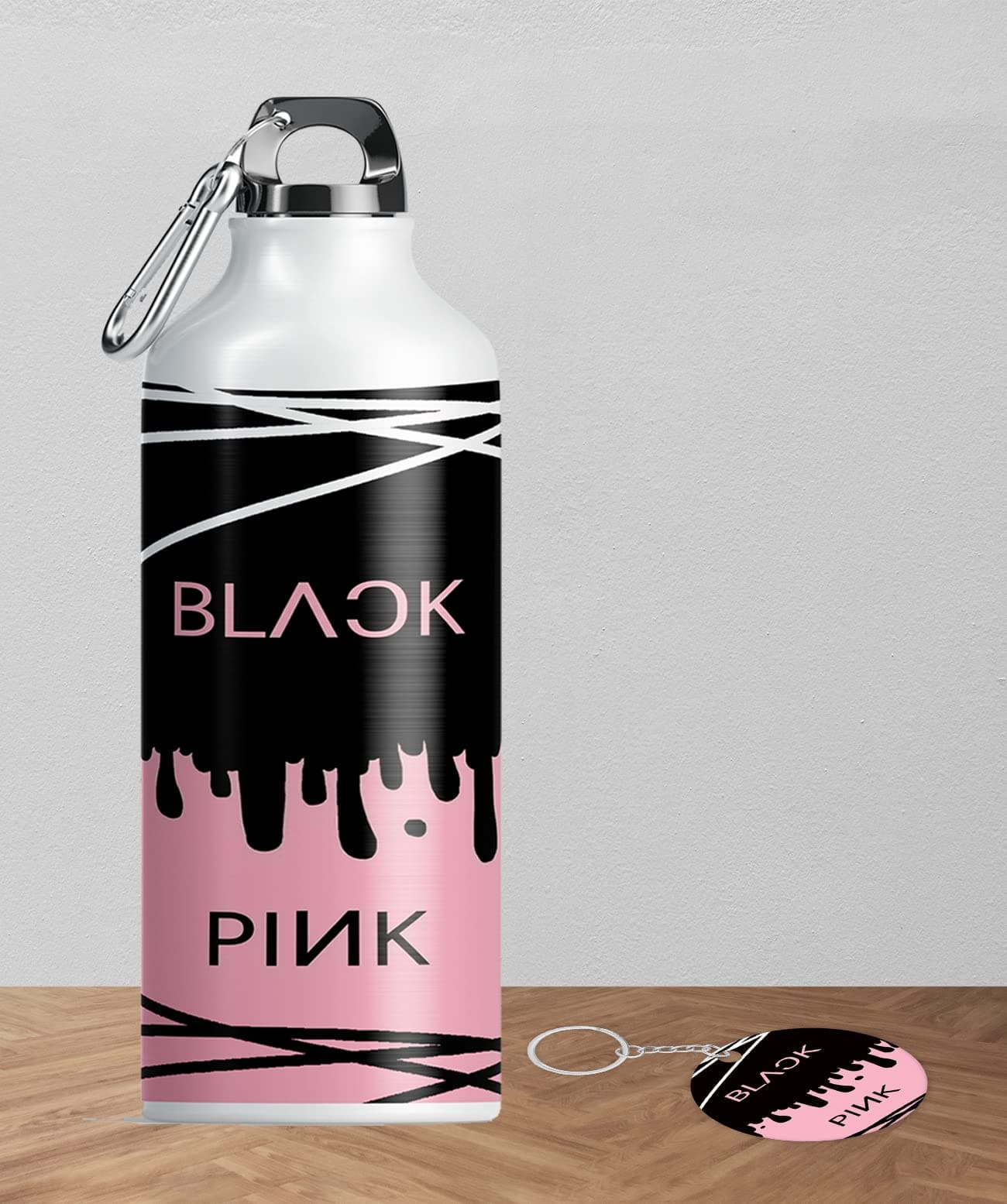NH10 DESIGNS Blackpink Army Black pink logo Aluminium Printed Sipper Bottle, Keychain Blackpink Water Bottle 750ml for Girls Boys Men Women Sister Brother Friends Birthday gift (Pack of 2) BPALLV 64