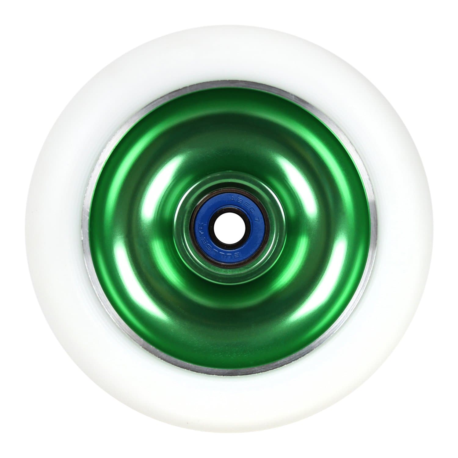 Aluminum hub Scooter Wheel with Bearings, Green/White, 100mm