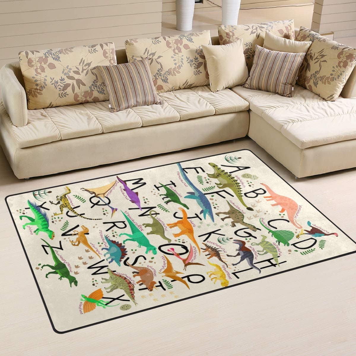 linomoArea Rug Cute Dinosaur Alphabet Floor Rugs Doormat Living Room Home Decor, Carpets Area Mats for Kids Boys Girls Bedroom 60 x 39 Inches