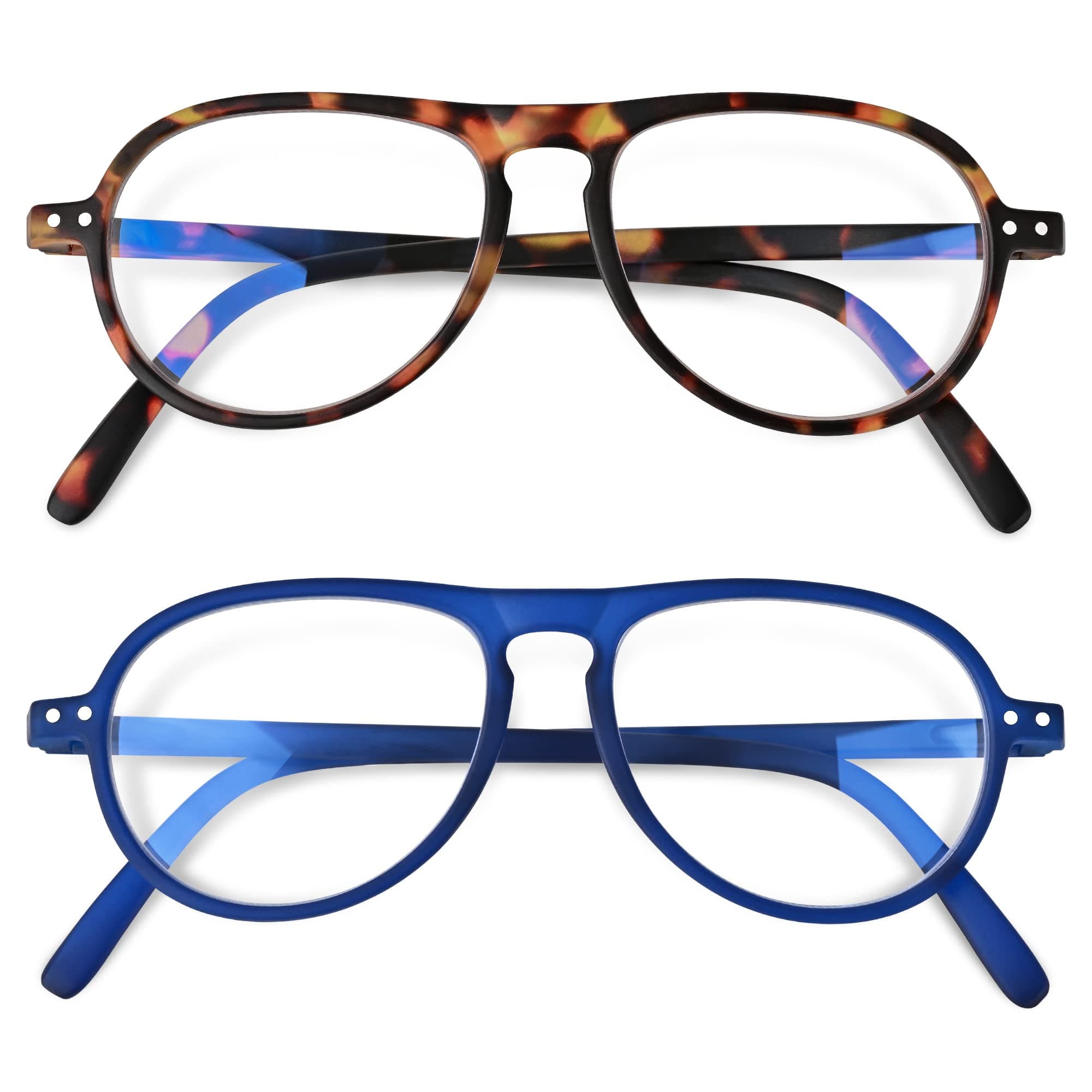EYEGUARD2 Pack Classic Reading Glasses for Women and Men, Lightweight Blue Light Blocking Readers with Spring Hinges