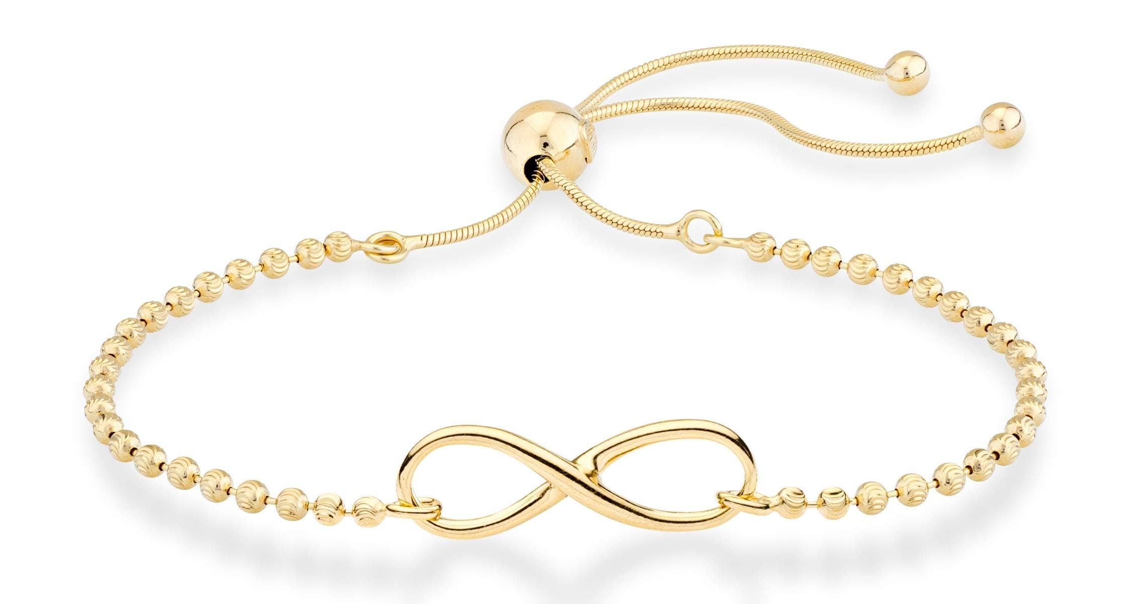 925 Sterling Silver or 18Kt Yellow Gold Plated 925 Sterling Silver Infinity Adjustable Bolo Beaded Ball Chain Bracelet for Women, Made in Italy
