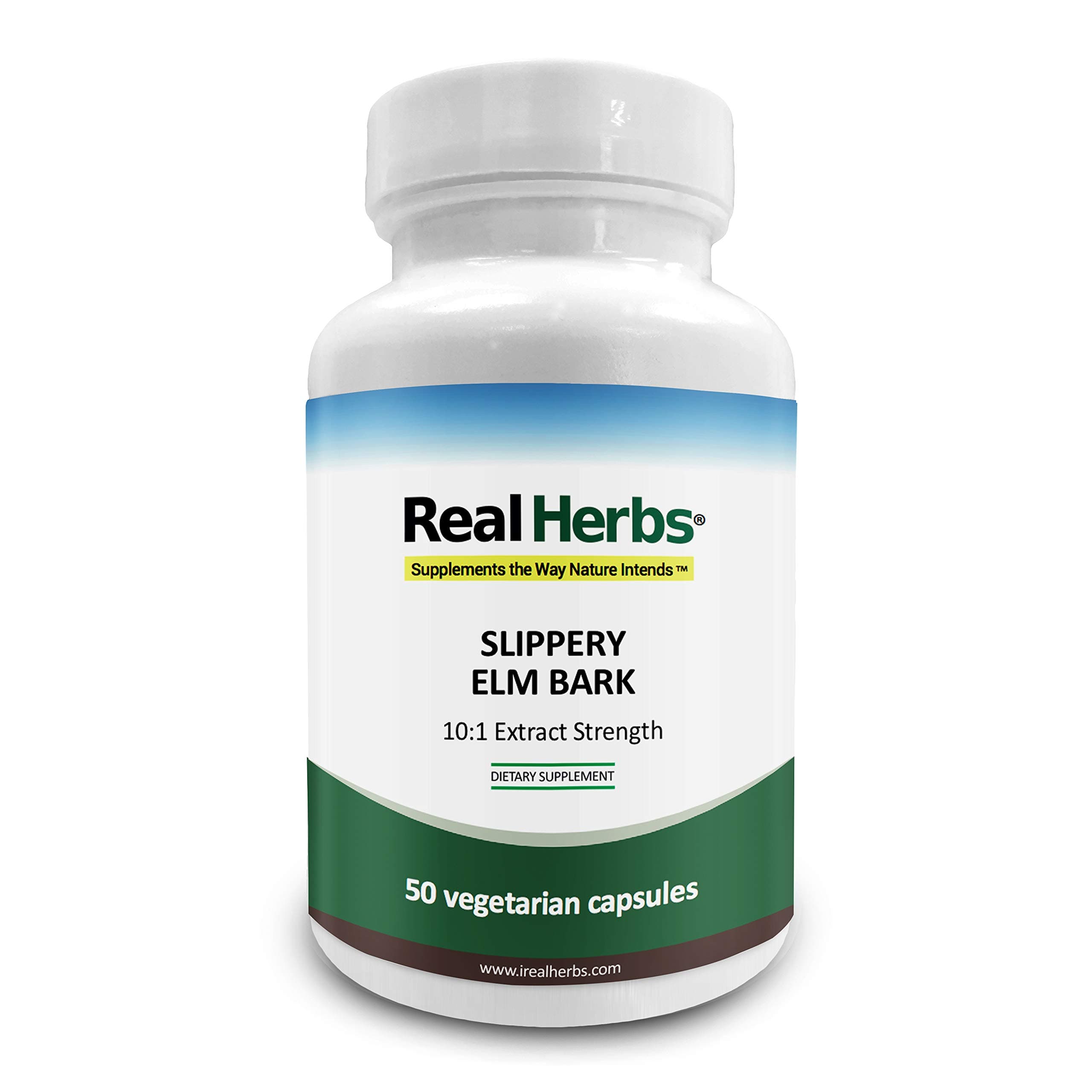 Real Herbs Slippery Elm Bark Extract-Derived from 7000mg of Slippery Elm Bark with 10:1 Extract Strength- Soothes Soreness of Mucous Membranes, Antioxidant Skin Health Support–50 Vegetarian Capsules