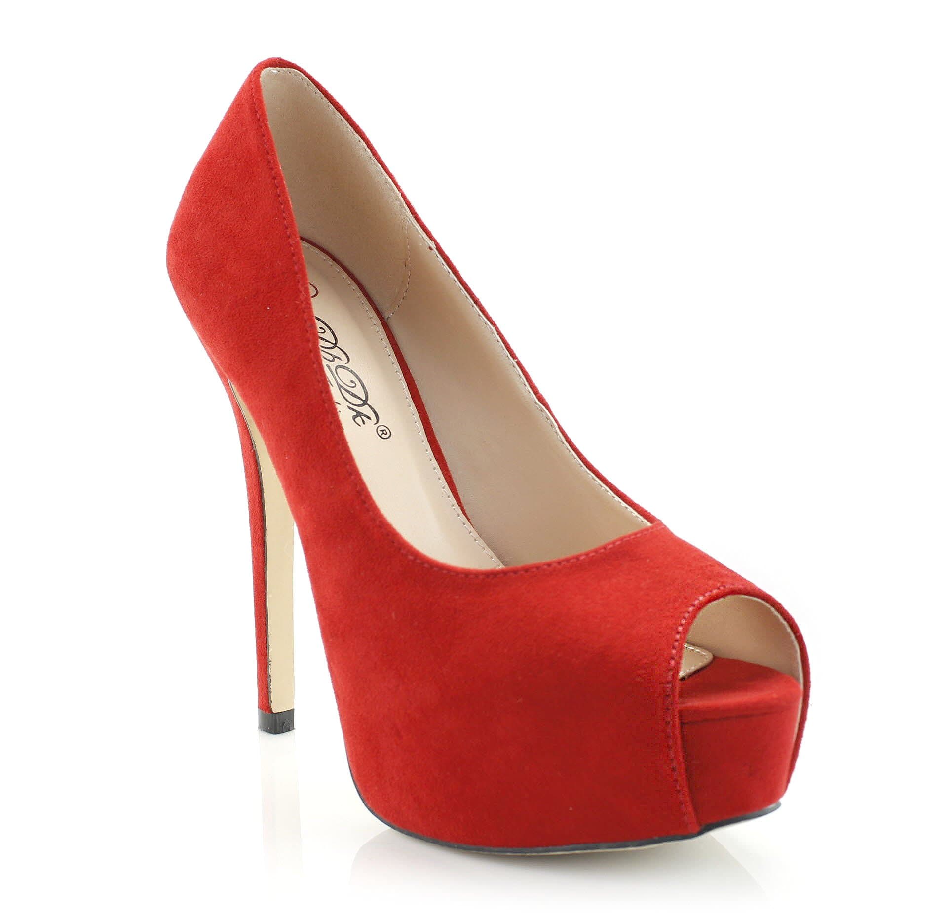 Women's Sexy Faux Suede Peep Toe High Stiletto Heel Pump, Red, 8 M US