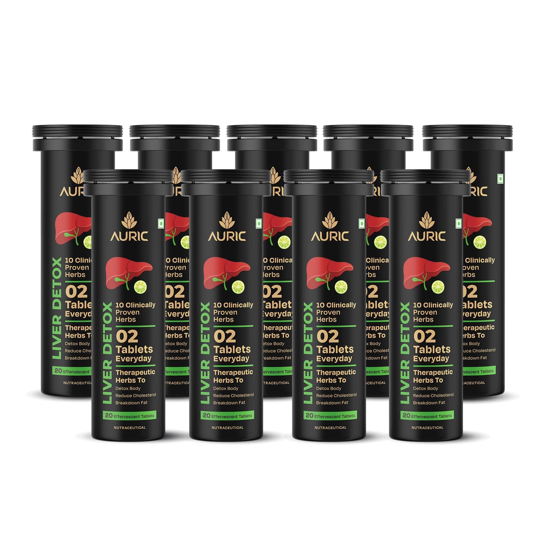 Auric Liver Detox Supplement | 180 Tablets Fizzy Water with 10 Ayurvedic Herbs | Clinically Researched Therapeutic Ingredients | Drop, Dissolve, Fizz, Drink