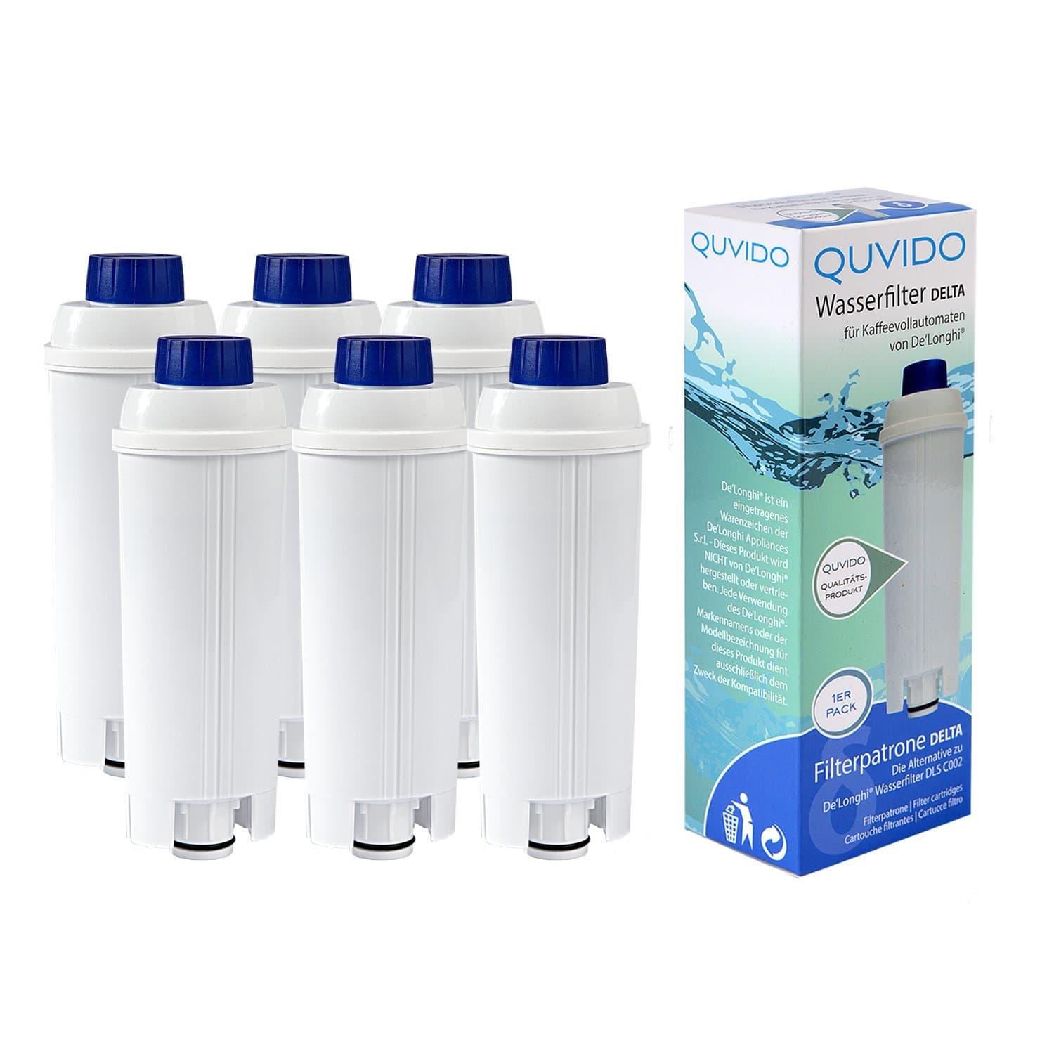 6 x QUVIDO Delta Water Filter for Delonghi Coffee Machine