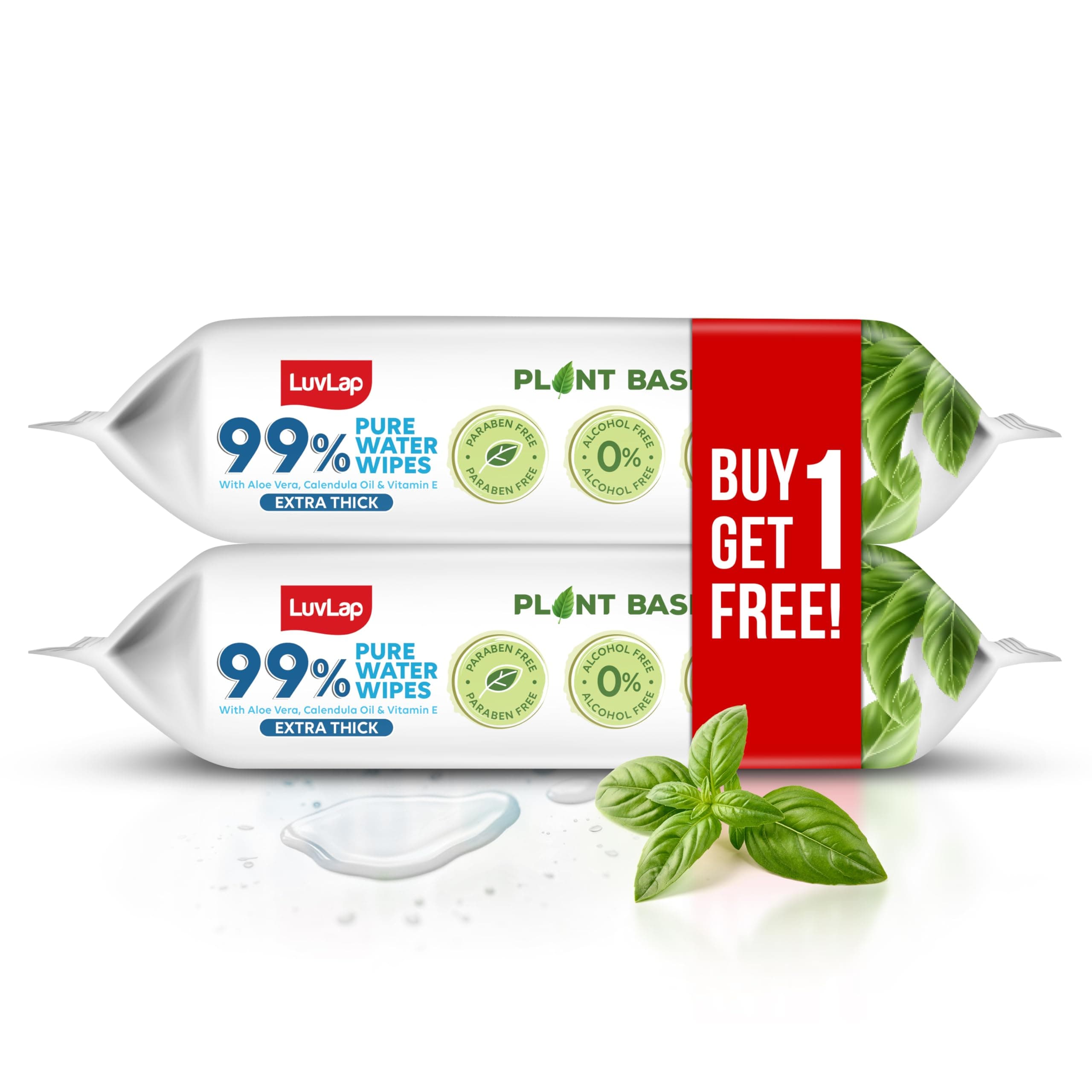 Plant Based 99% Pure Water Extra Thick Unscented Baby Wipes (72x2), Buy1 Get1 Free, with Aloe Vera & Vitamin E, pH Balanced, Paraben Free, Ideal for Delicate Skin, Dermatologically Tested