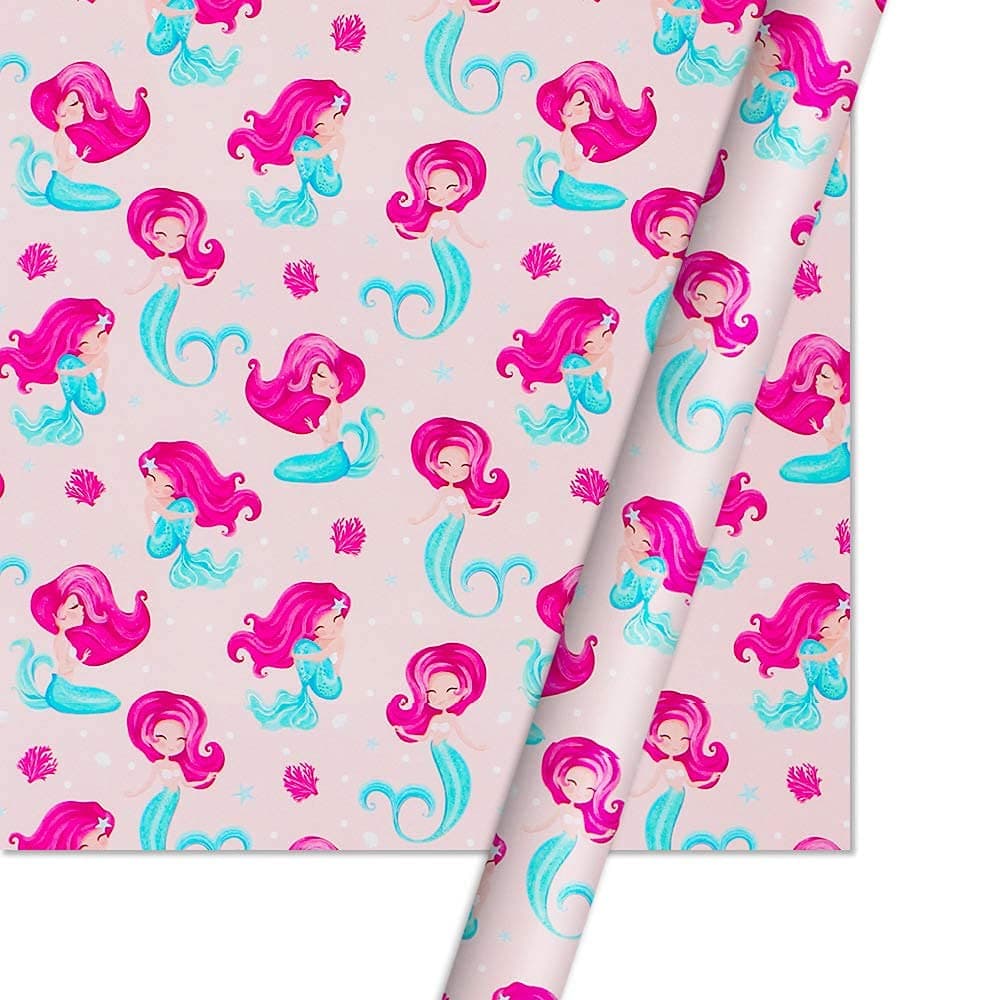 Little Mermaid Cute Wrapping Paper for Birthday Festival Party Gift Decoration 3 Sheets Gift Wrapping Paper 70x50cm