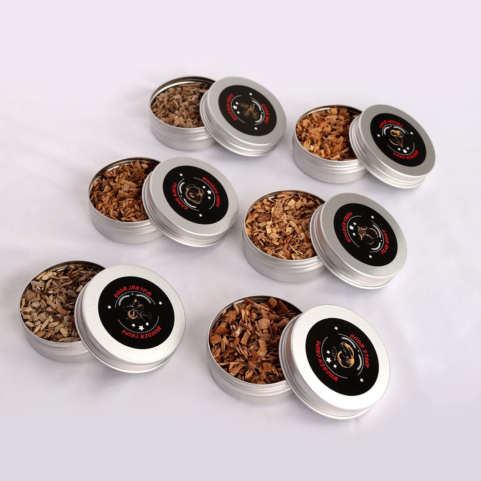 Wood chips 6 packs 6.3 oz, smoking sawdust for smoker injectors wood chips supplement, also for smoked drinks, food, cocktails, cheese, desserts (apples, cherries, pecans, pears, peaches, oak) (180g)