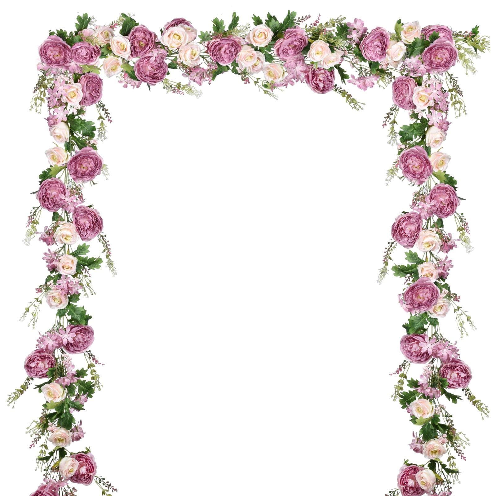 DearHouse2Pack Artificial Peony Flower Garland - 6ft/Strand Silk Peony Garland with Pink Flowers for Wedding Party Table Decoration,Deep Ruby