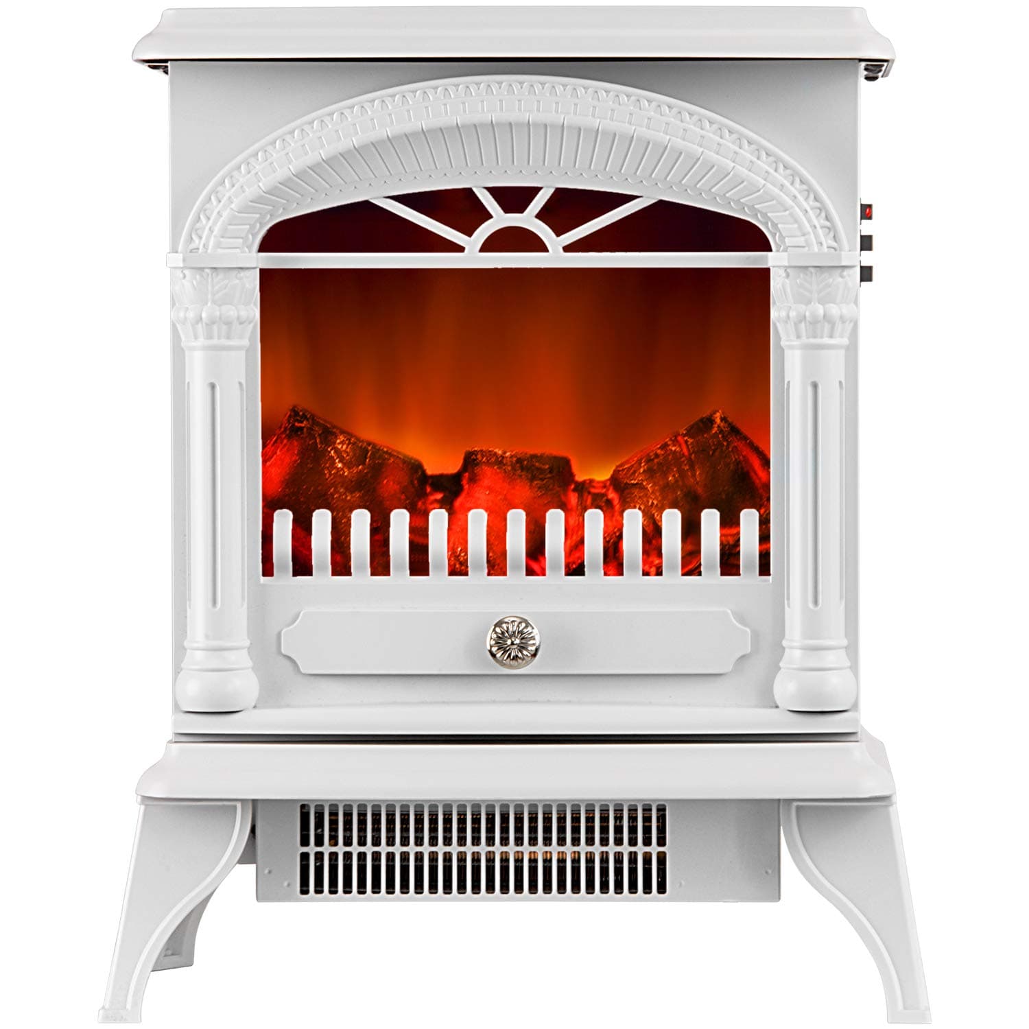 Nyyi Portable Electric Fireplace Stove Freestanding Fireplace Heating Stove Indoor Heater with Log Burner Flame 1800W White