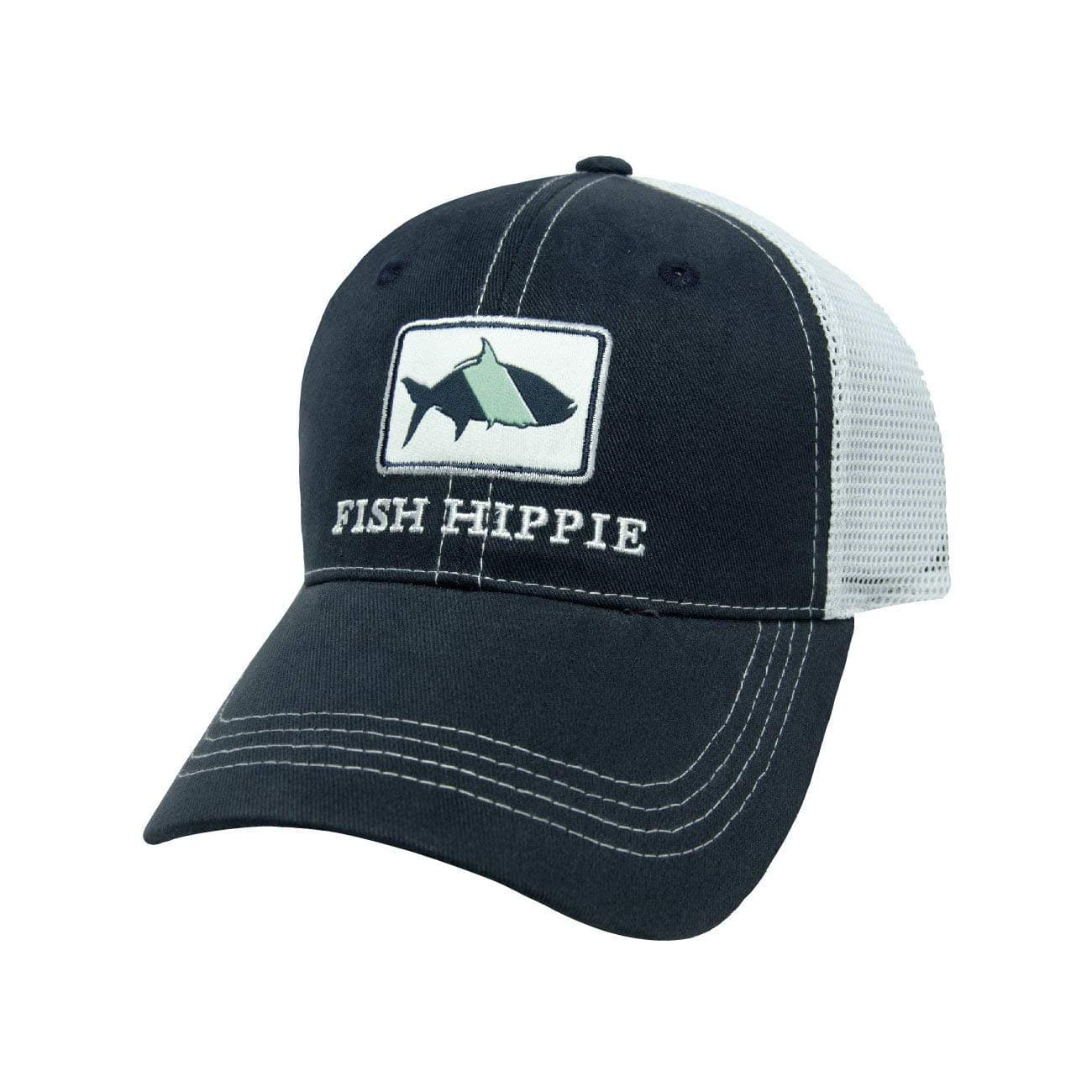 Fish Hippie Mens Trucker Hat with Mesh Back Navy
