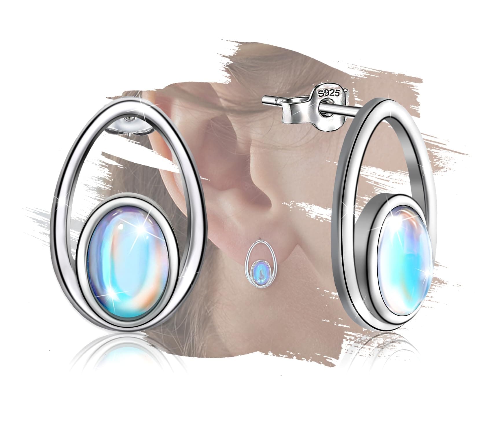 RuthesMoonstone Earrings for Women Girls-Sterling Silver Moonstone Stud Earrings Teardrop Hoop Earrings Moonstone Huggie Jewelry Gifts for Wife Mom Girlfriend Birthday