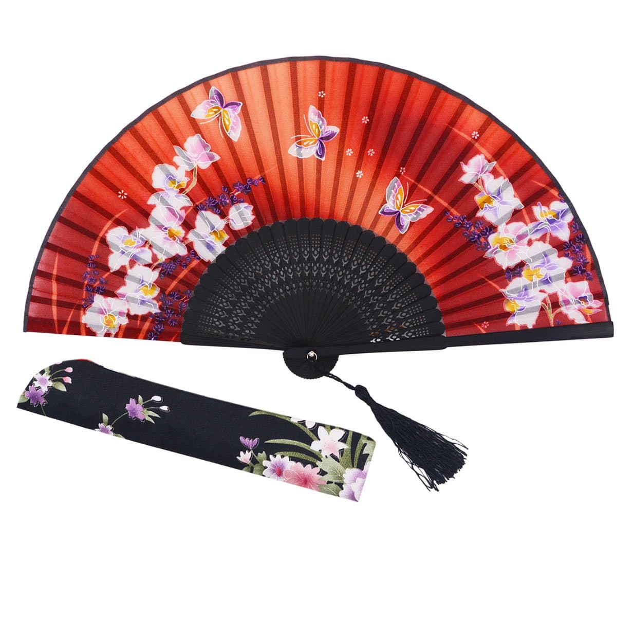 Amajiji8.27" Women Folding Fan Hand Fan,Chinease/Japanese Vintage Retro Style (Red)
