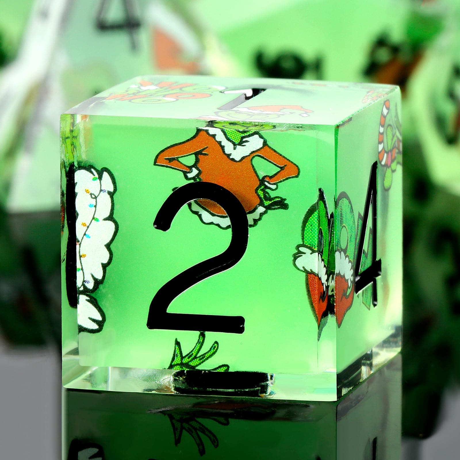 DNDND Full 7 Piece Sharp Edge Dice Set with Carton Stickers for Dungeons and Dragons D&D Table Games (Green with Carton)