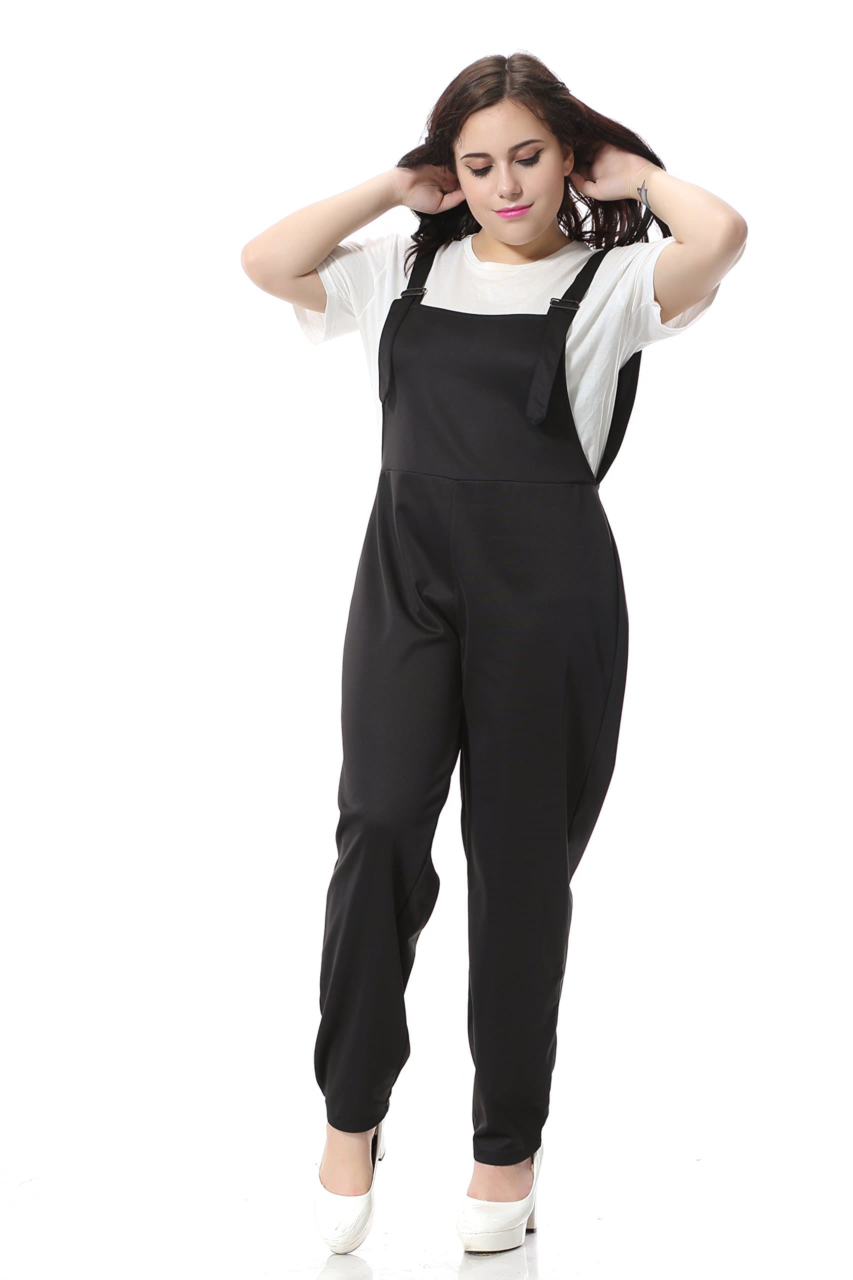 Right Fashion Women's Black Loose Plus Size Casual Jumpsuits with metal button 051 (us16, Black)