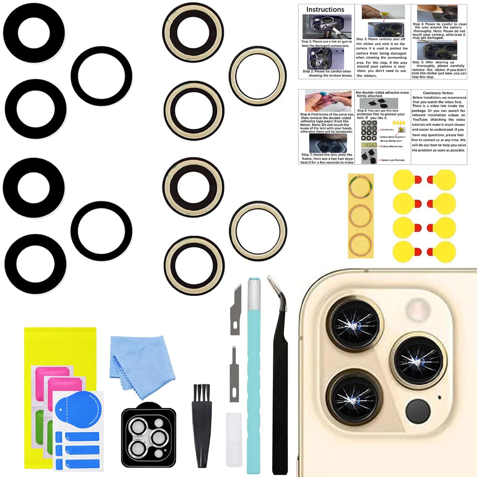 2 Sets LEAFE for iPhone 14 Pro and iPhone 14 Pro Max Camera Lens Replacement, OEM Original Camera Glass Lens with Pre-Installed Adhesive+Repair Tools