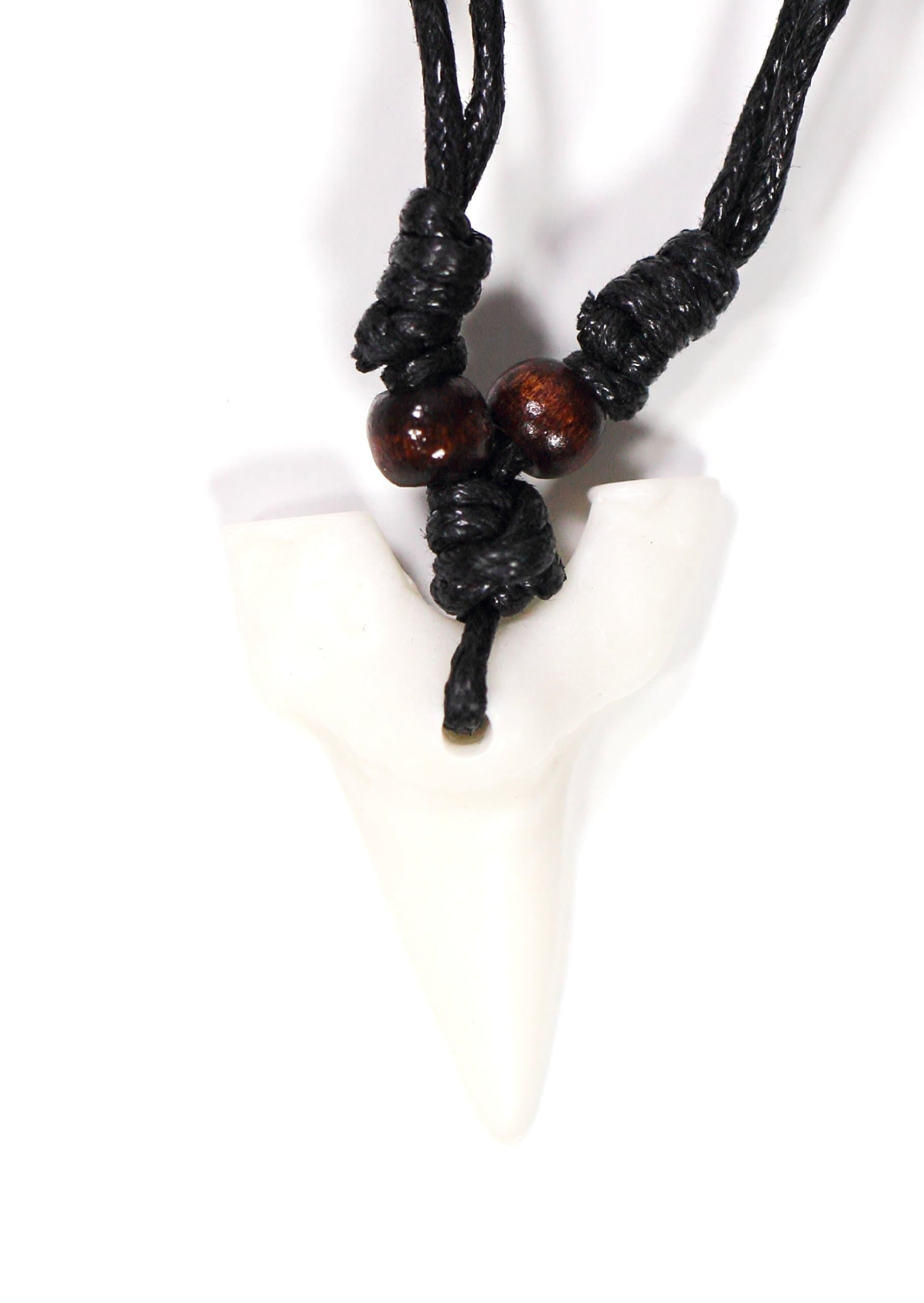Imitation Shark Tooth Necklace Faux Leather Beaded NO03 Ocean Surf Pendant
