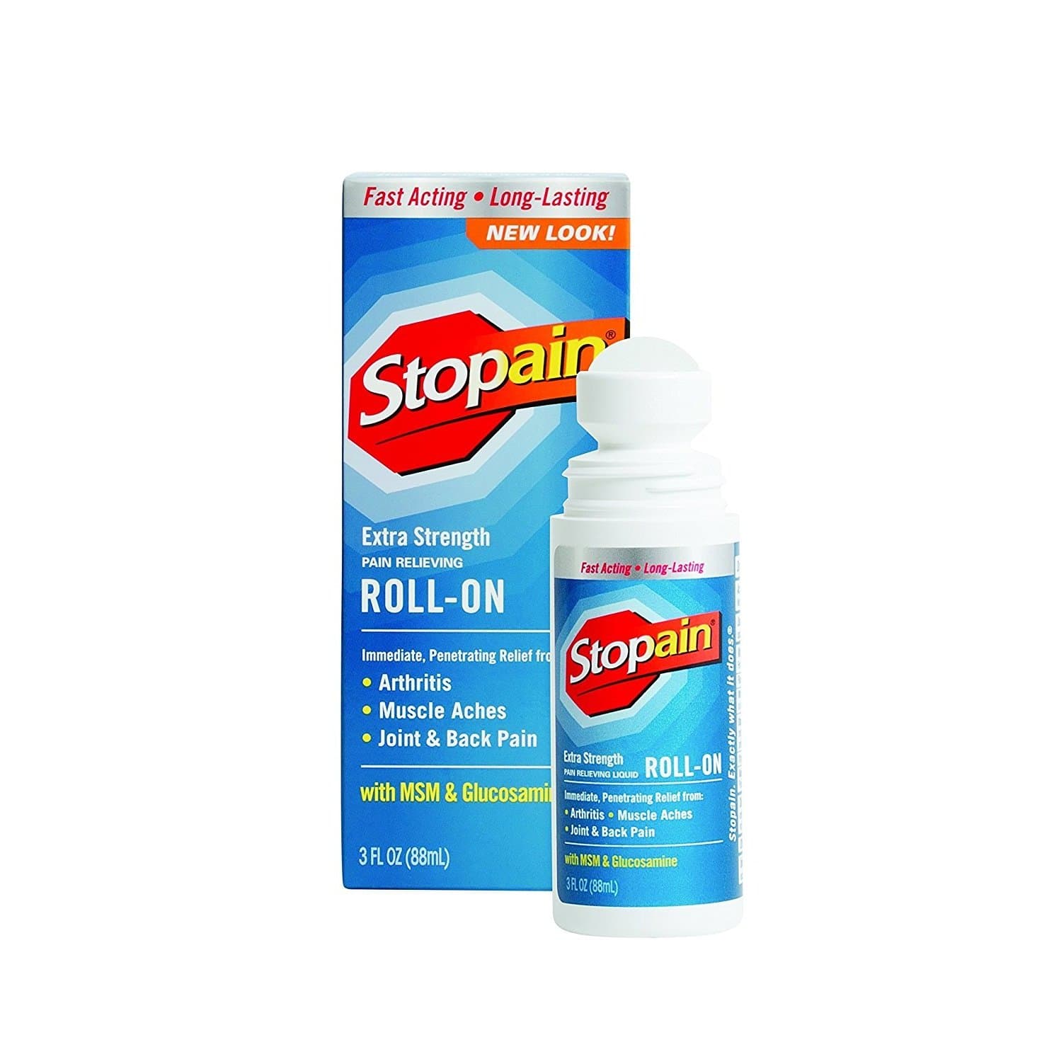 Stopain Pain Relief Roll On Gel 3oz (3 Pack) USA Made, Max Strength Fast Acting with MSM, Glucosamine, Menthol, Lower Back, Knee, Neck, HSA FSA Approved Topical Analgesic Products