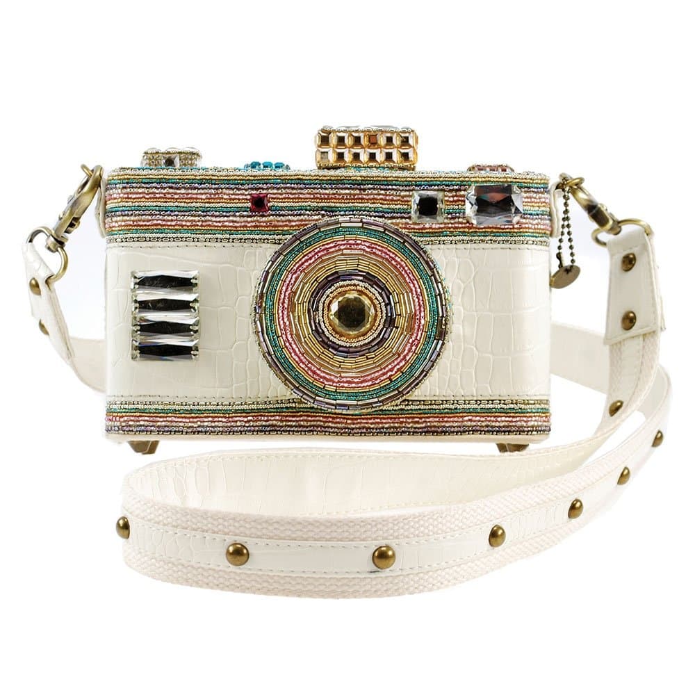 MARY FRANCES In Focus Handbag Beaded Crossbody Camera Handbag