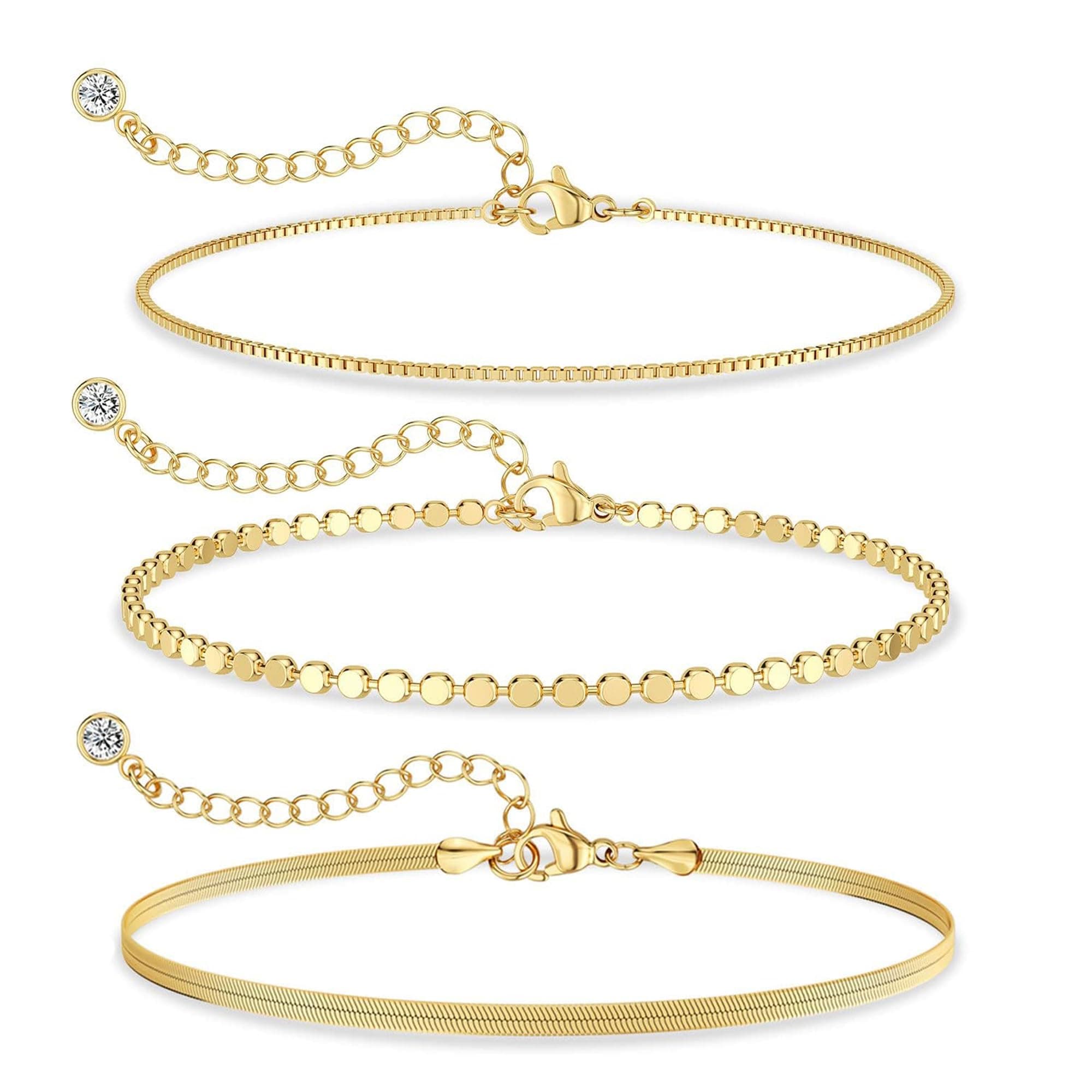 DEARMAY Dainty Silver Plated Bracelets for Women Trendy, Silver Jewelry Set for Women Bracelets for Women Paperclip Box Herringbone Figaro Rope Chain Bracelet Fashion Pack Gifts for Women