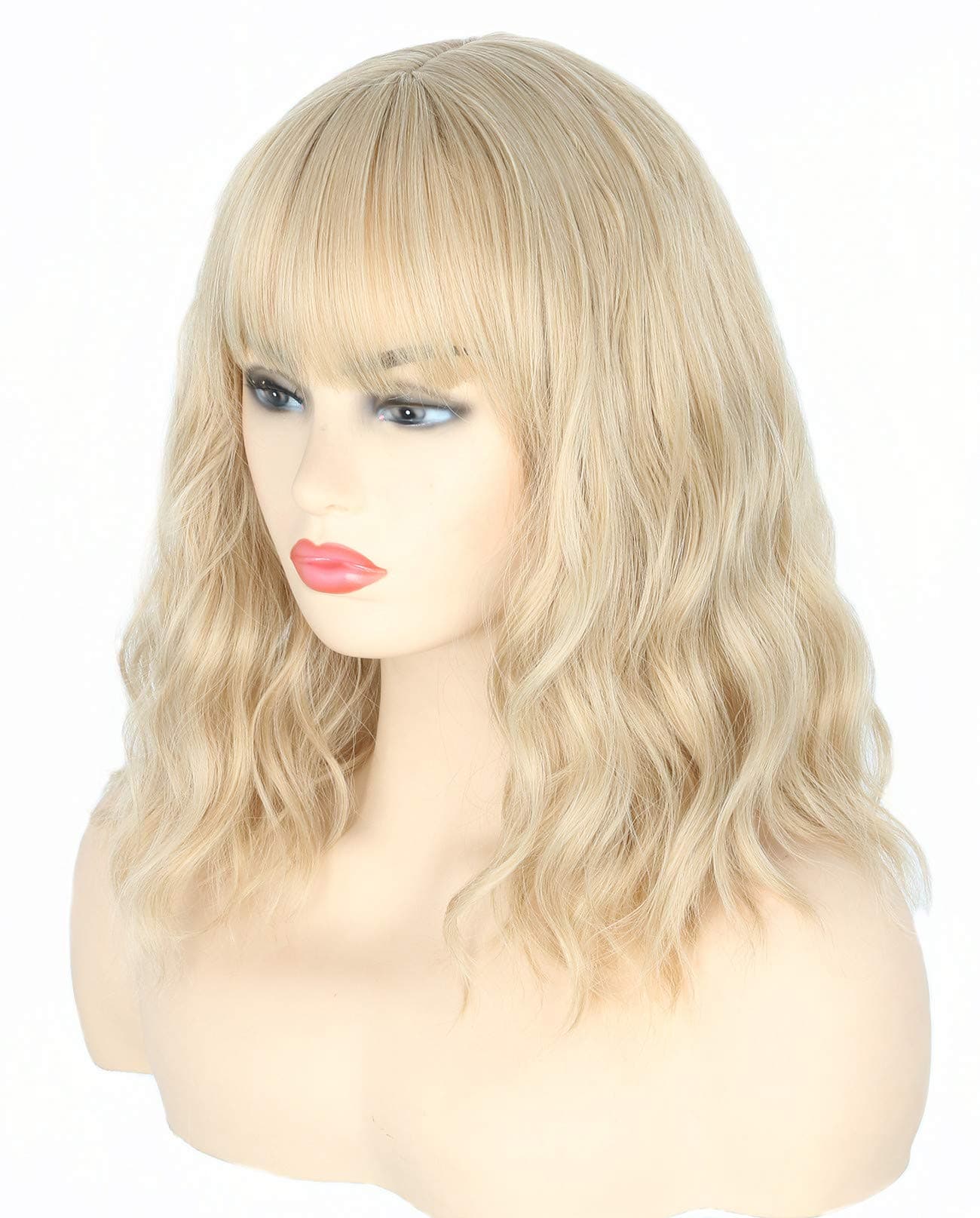 Topcosplay Short Blonde Wig for Women Ombre Bob Wig With Fringe Fashion Daily Wear Synthetic Wig(Blonde)