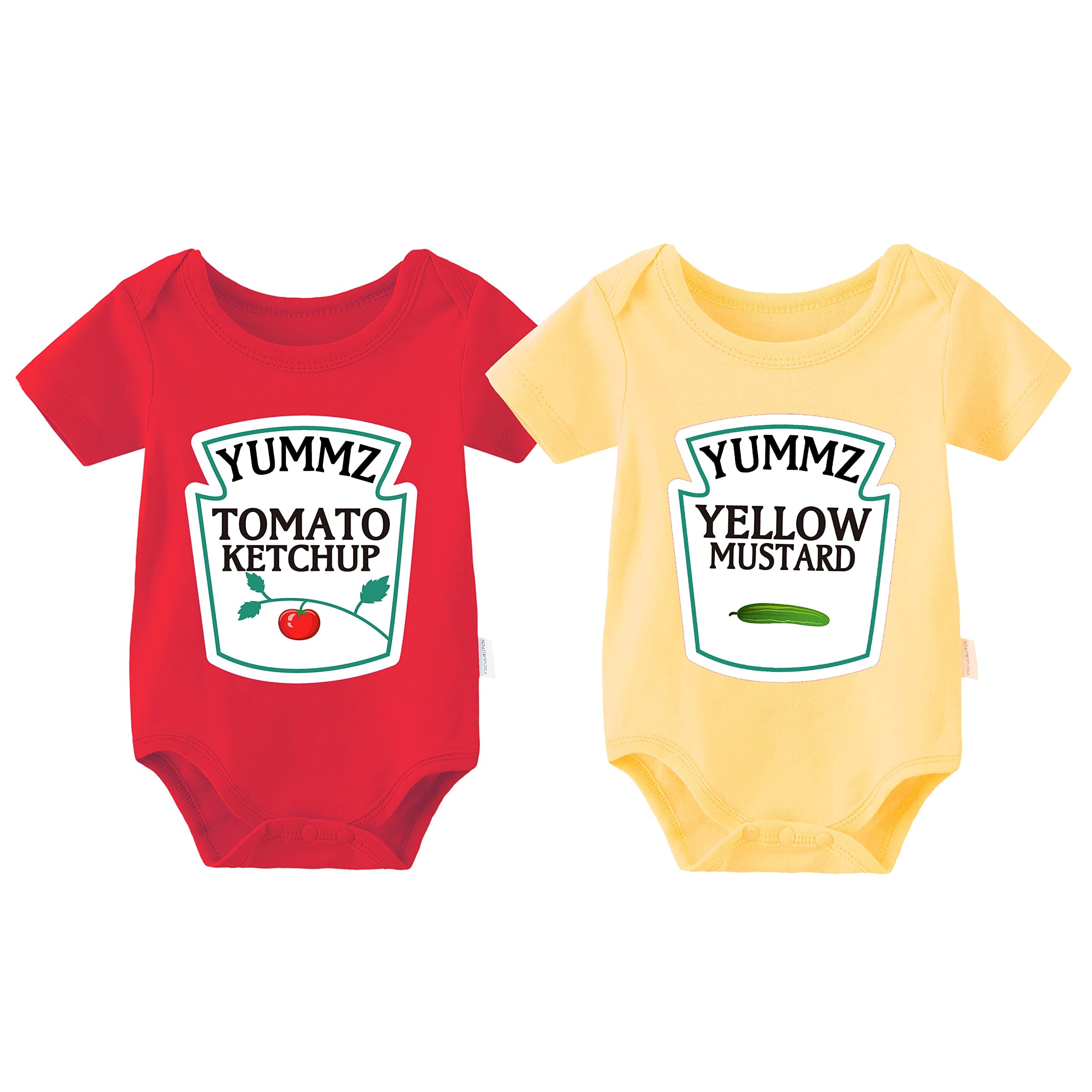 culbutomind Baby Bodysuit Yummz Tomato Ketchup Mustard Red Yellow Twins Set Boys Girls Clothes Twins Baby Outfits