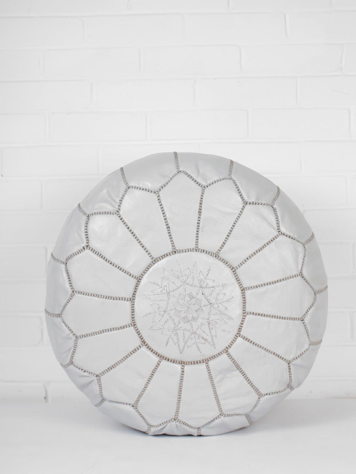 Palamina Grey Leather Pouffe - Moroccan, filled