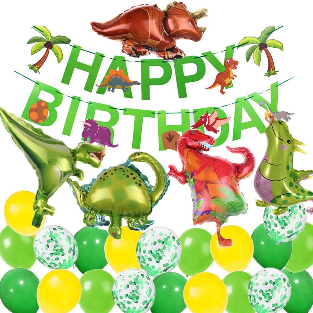 26 Pcs Dinosaur Foil Balloons - Jungle Jurassic Theme Safari Wild Theme Happy Birthday Banner Party Decorations for Baby Shower, 1st Birthday, or Any Kids Party