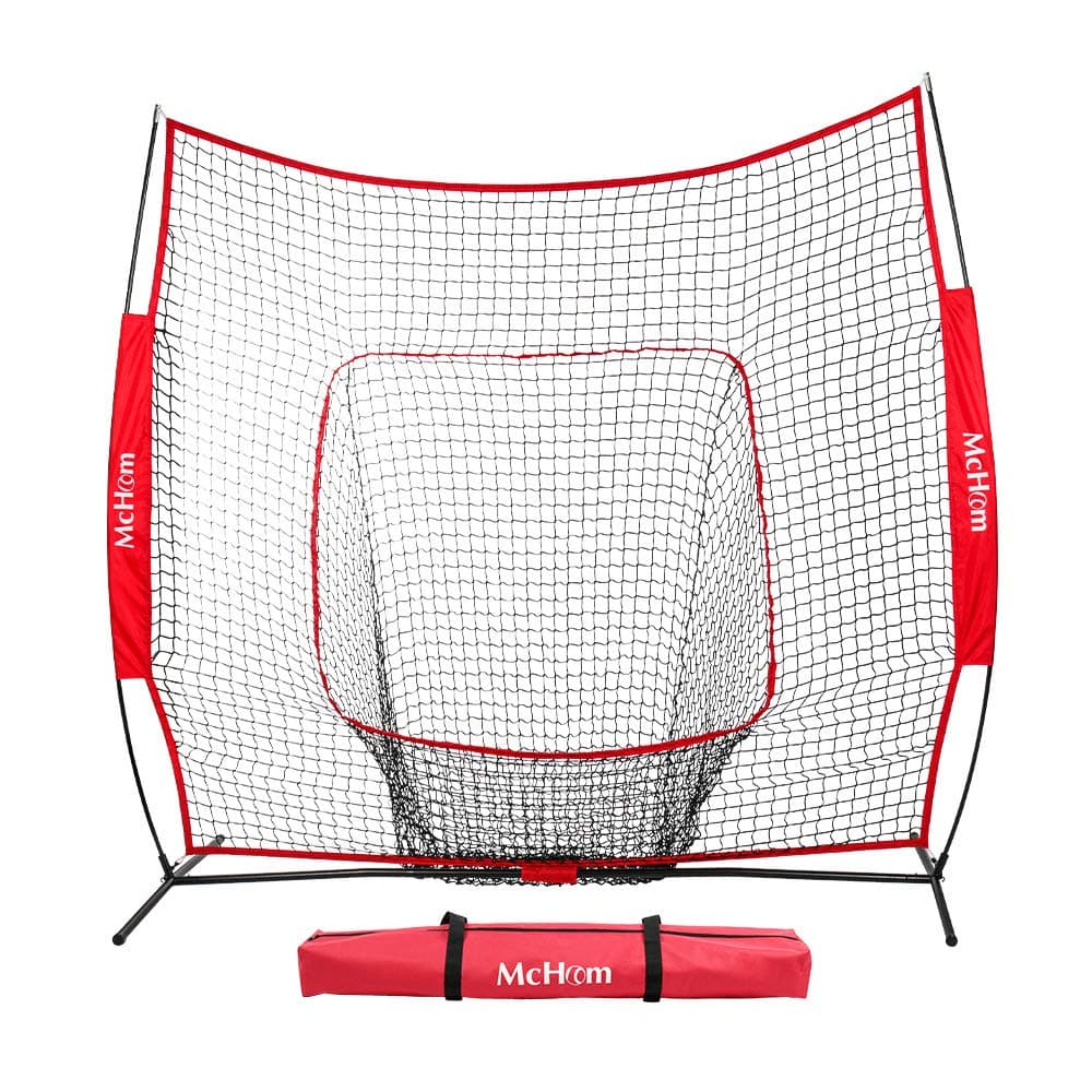 7ft x 7ft Baseball & Softball Practice Net for Hitting & Pitching Practice with Bow Frame, Collapsible and Portable, Red