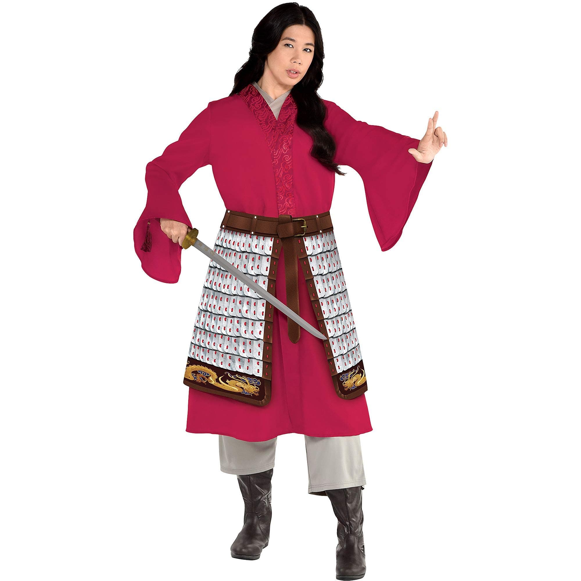 Party City Mulan Halloween Costume for Women, Disney, Plus Size, Includes Dress, Pants and Printed Foam Armor