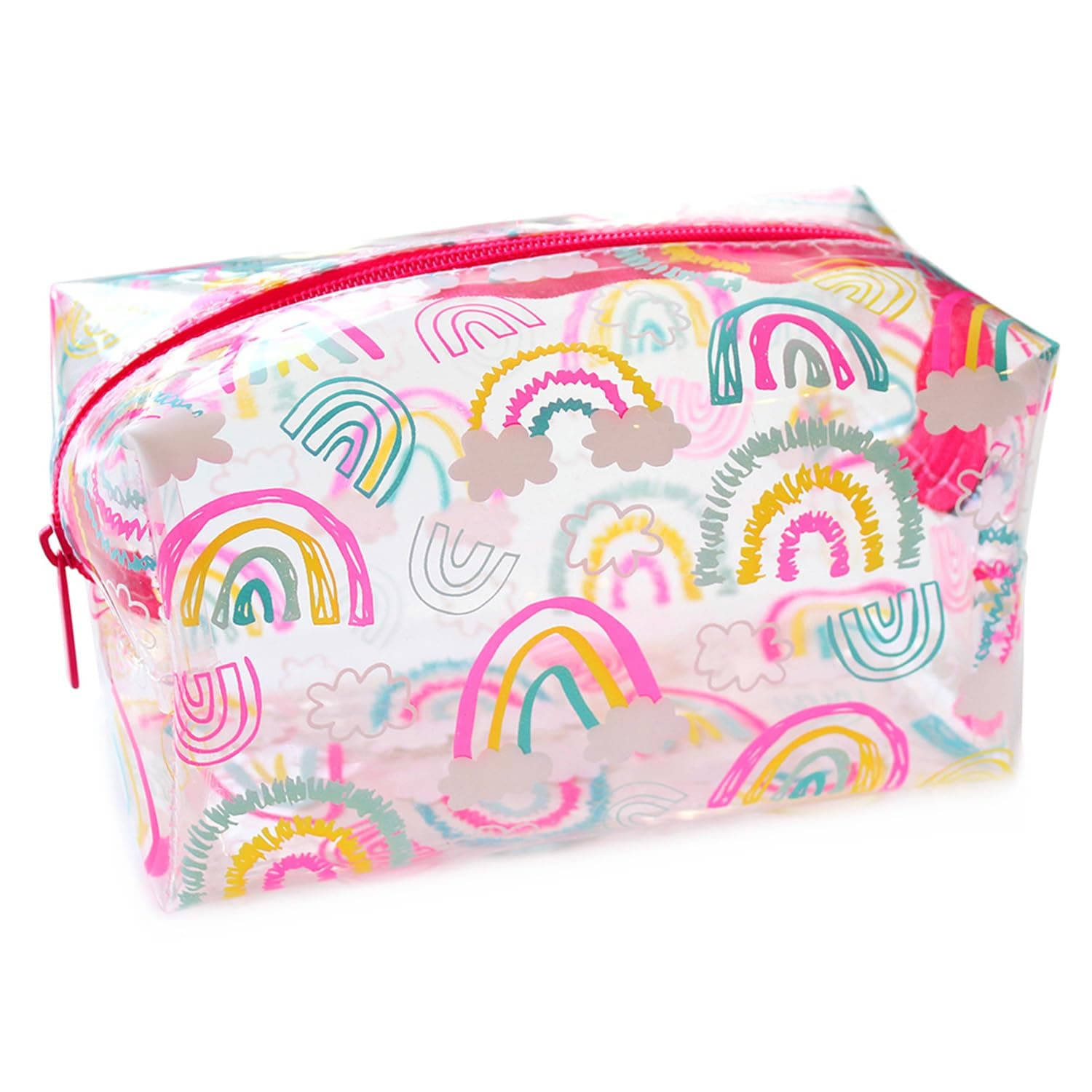 Fashion Stationery Pencil Case for Girls Kids Toddler Clear Pink Rainbow School Pencil Cases or Cosmetic Makeup Toilteries Travel Bag Stocking Fillers for Girls
