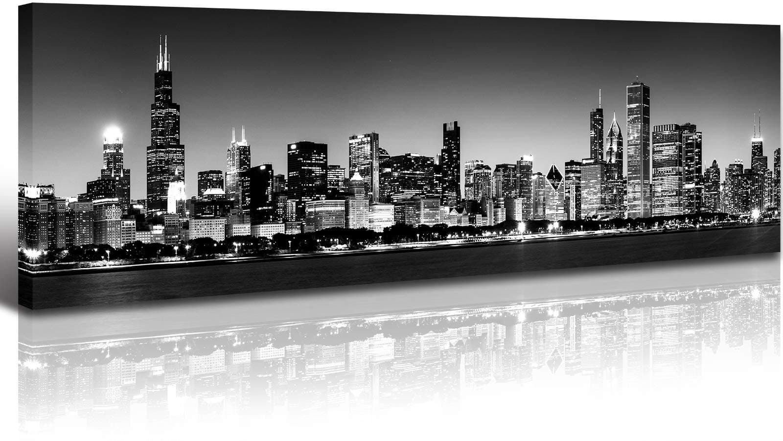 Chicago Skyline Wall Art Framed Black and White Office Wall Decor for Women Men Large Modern Canvas Prints City Painting Chicago Posters scape Pictures for Living Room Artwork Room Home Decorations