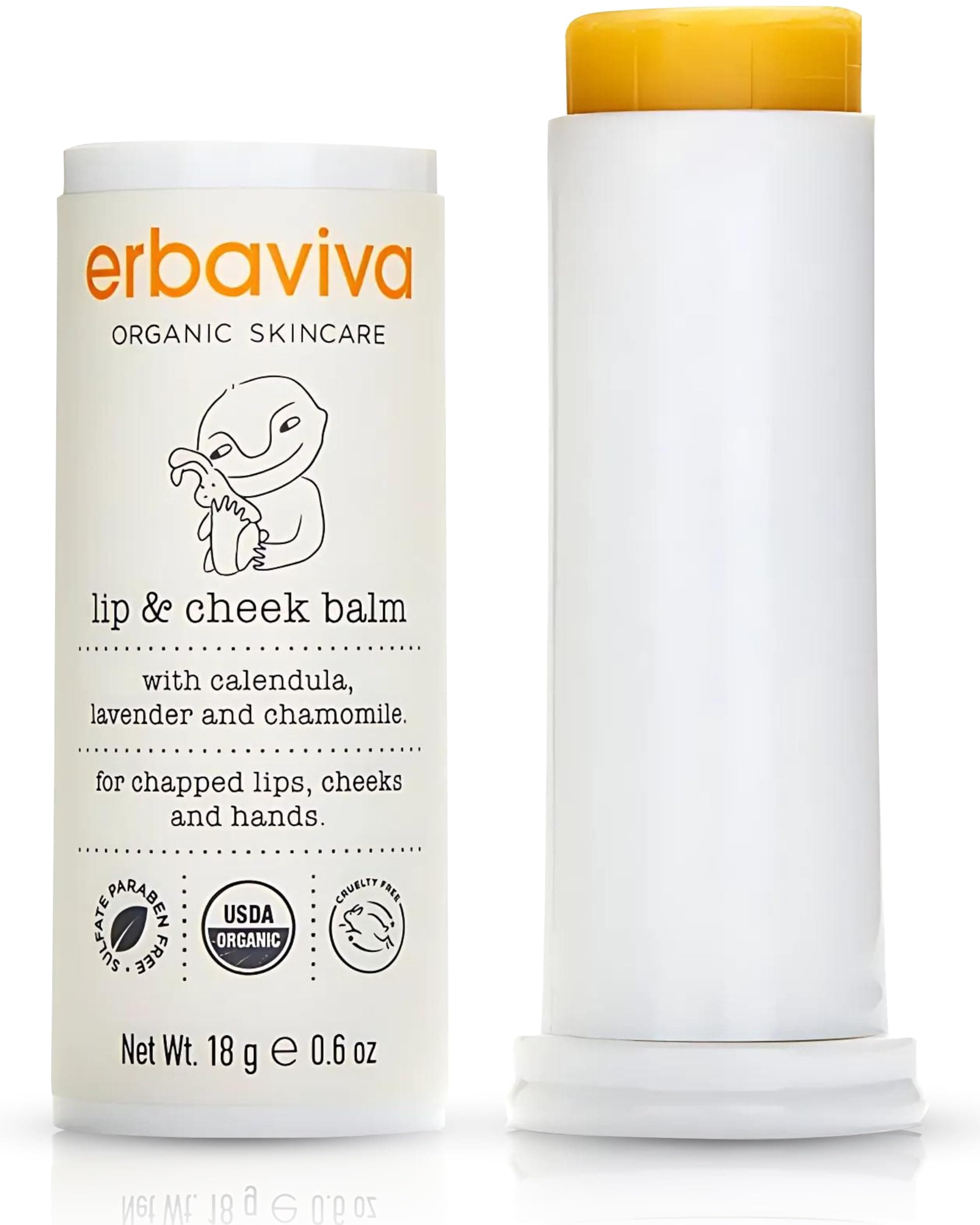 Erbaviva Organic Lip & Cheek Balm – Moisturizing Stick for Baby & Adults | USDA Organic, Shea Butter & Calendula for Dry, Chapped Skin | Lip, Cheek & Hand Protection