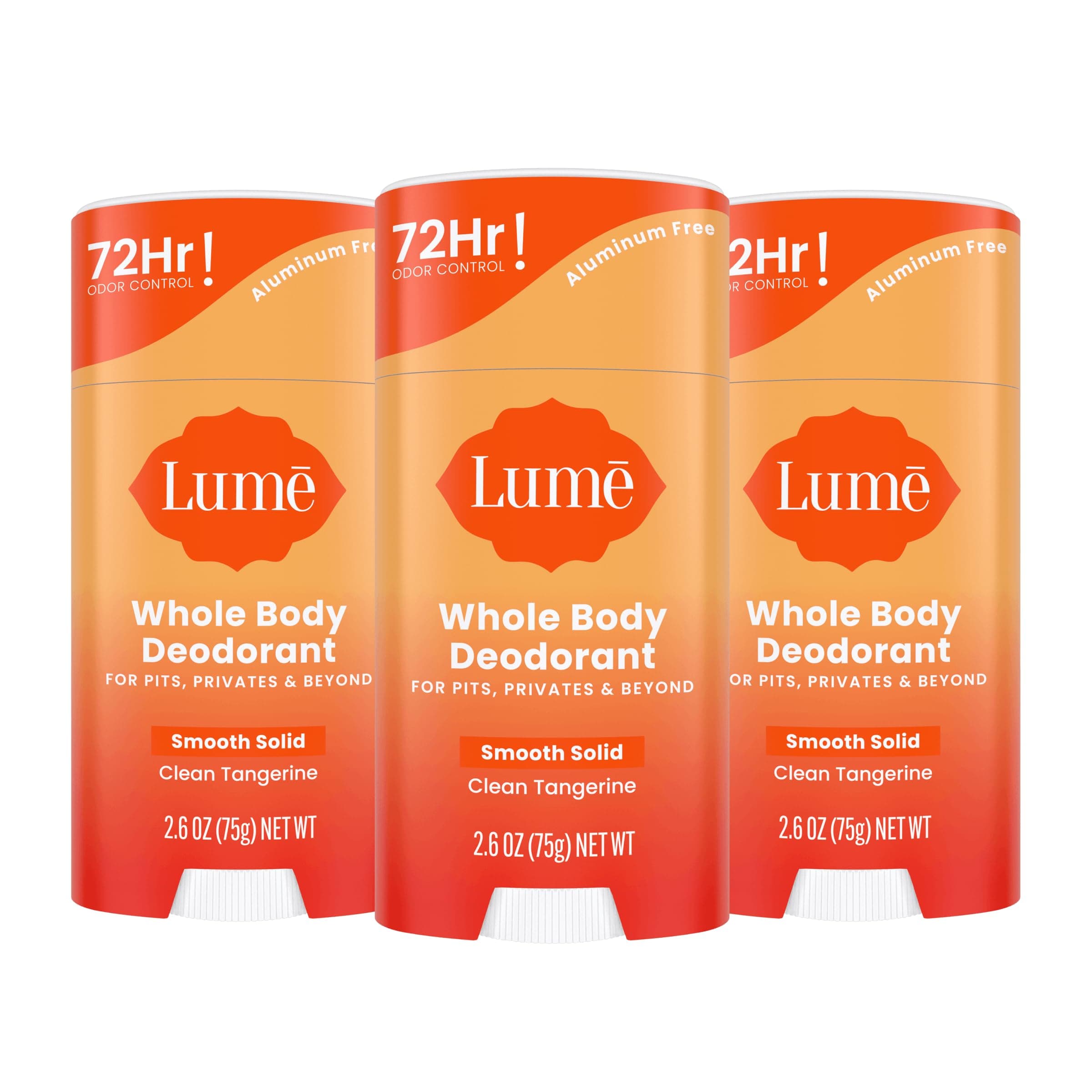 Whole Body Deodorant - Smooth Solid Stick - 72 Hour Odor Control - Aluminum Free, Baking Soda Free and Skin Loving - 2.6 Ounce (Pack of 3) (Clean Tangerine)