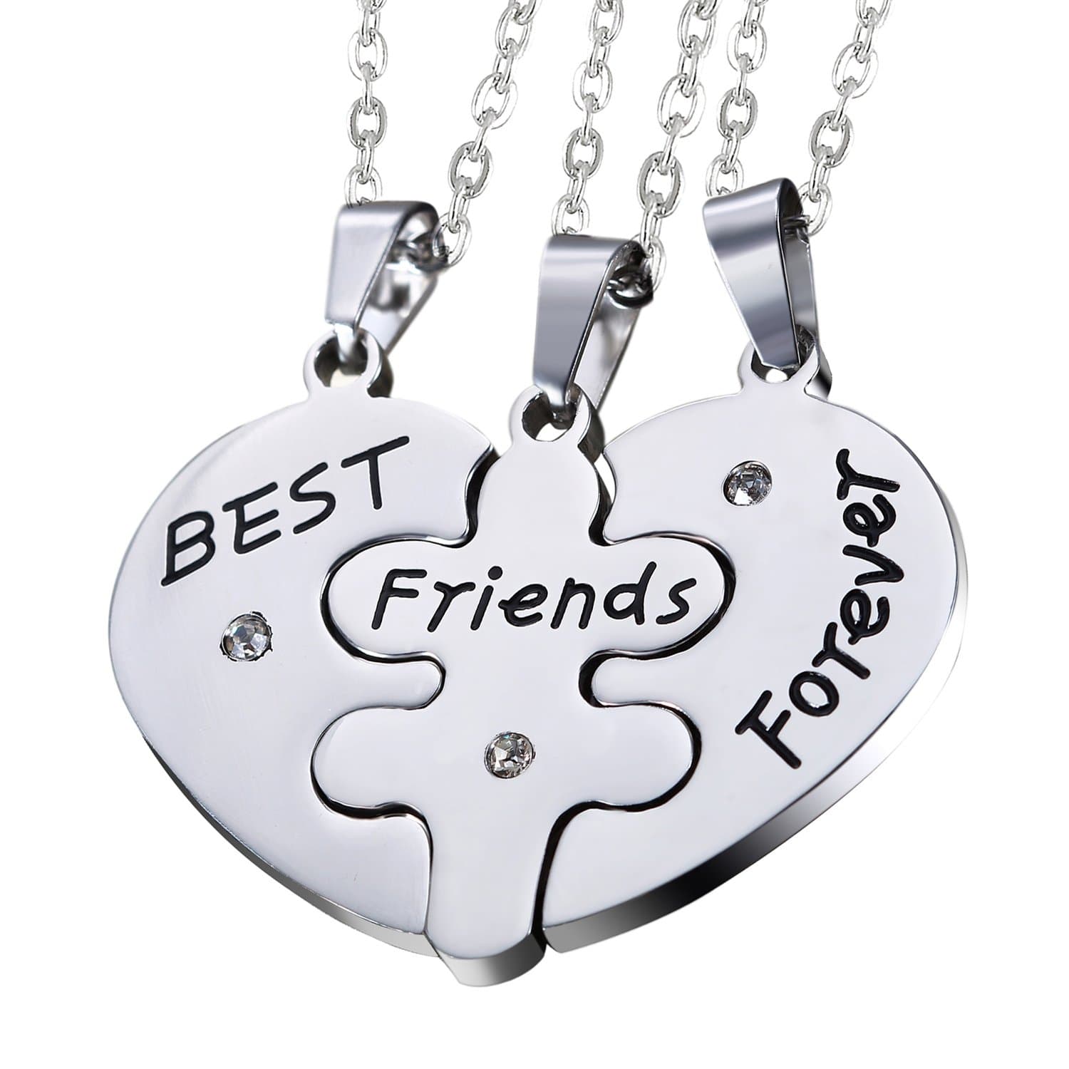 Stainless Steel Friendship Best Friends Forever Messages Puzzle Necklaces Sets of 3,with Chains Included
