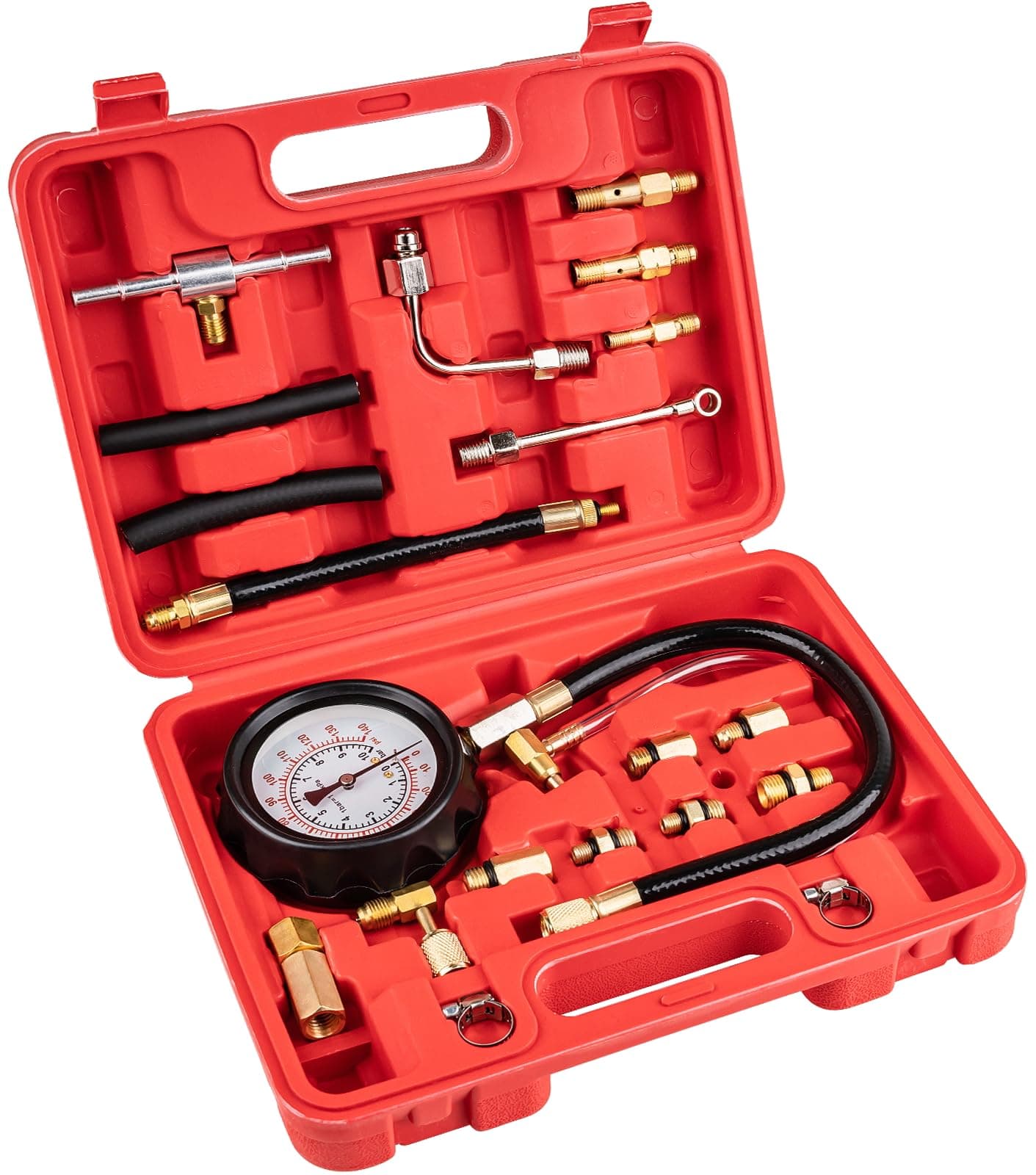 0-140PSI Fuel Pressure Tester Kit, TU-114 Oil Pressure Gauge Kit, Injection Pump Diagnostic Tester Tool for Gasoline Cars, Trucks and Motorcycles