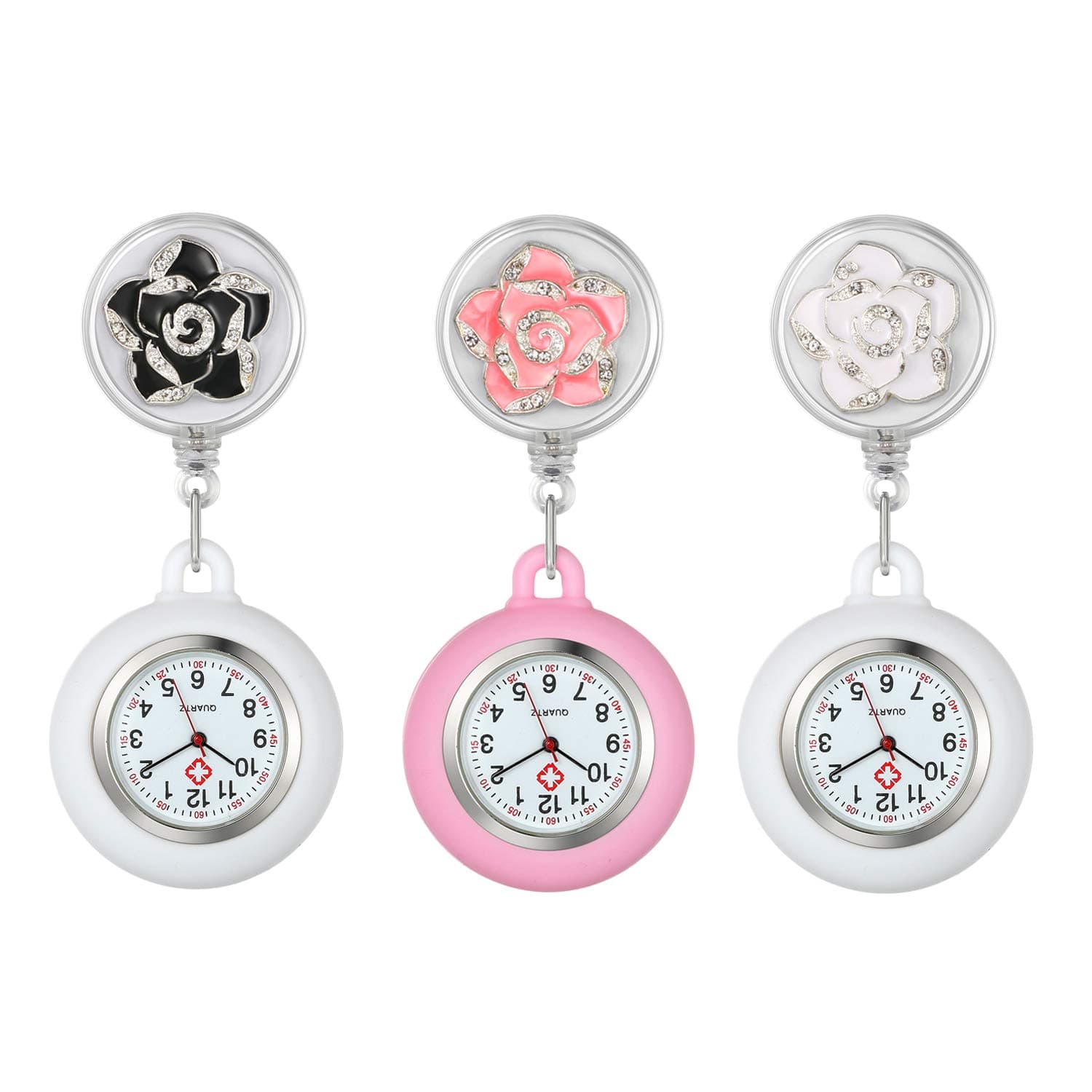 3 Pack Retractable Nurse Watch with Second Hand for Women Clip on Lapel Hanging Nurses Watch Badge Stethoscope for Nurses Fob Pocket Watch with Silicone Cover¡