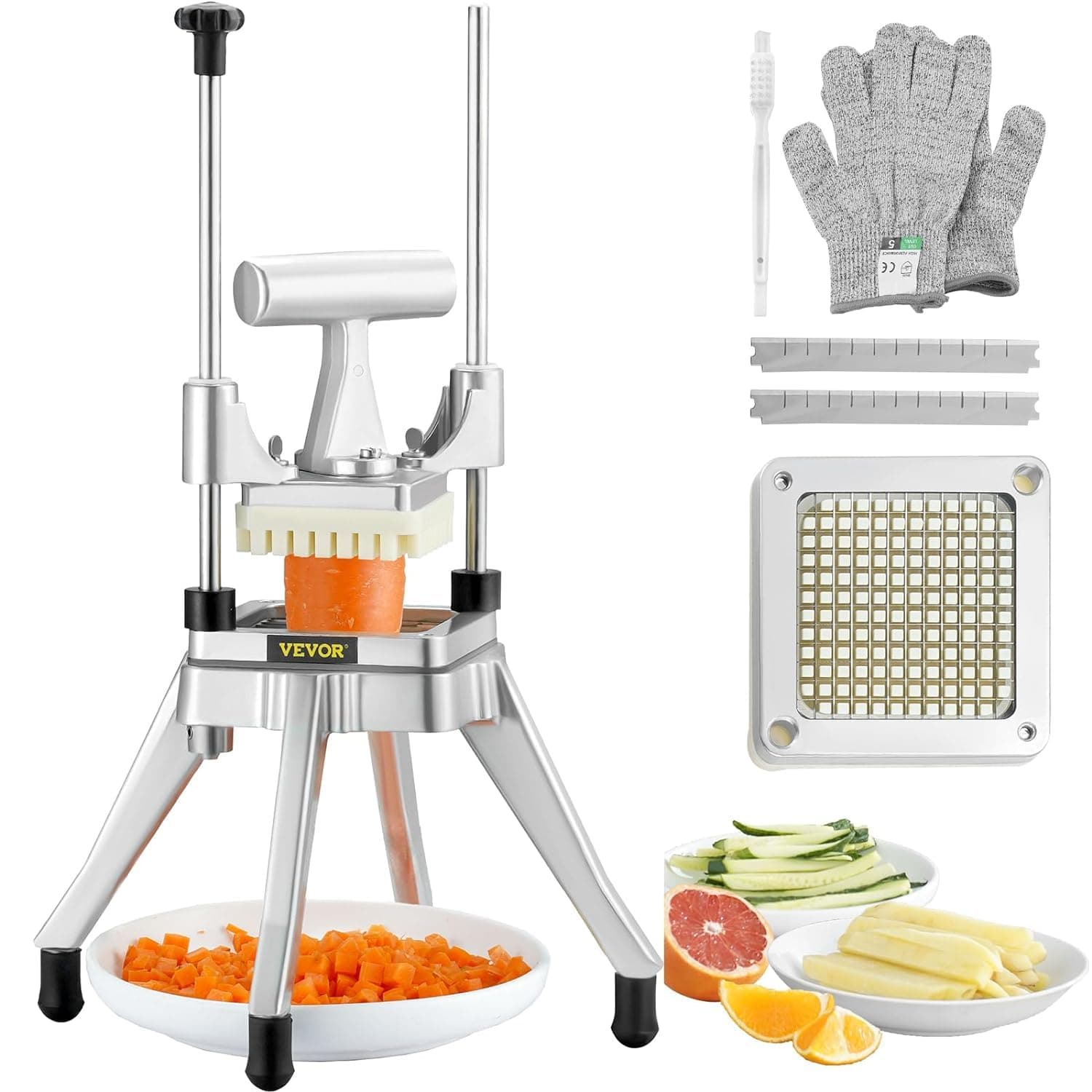 VEVOR Happybuy Commercial Vegetable Fruit Chopper 1/4″ Blade Heavy Duty Professional Food Dicer Kattex French Fry Cutter Onion Slicer Stainless Steel for Tomato Peppers Potato Mushroom