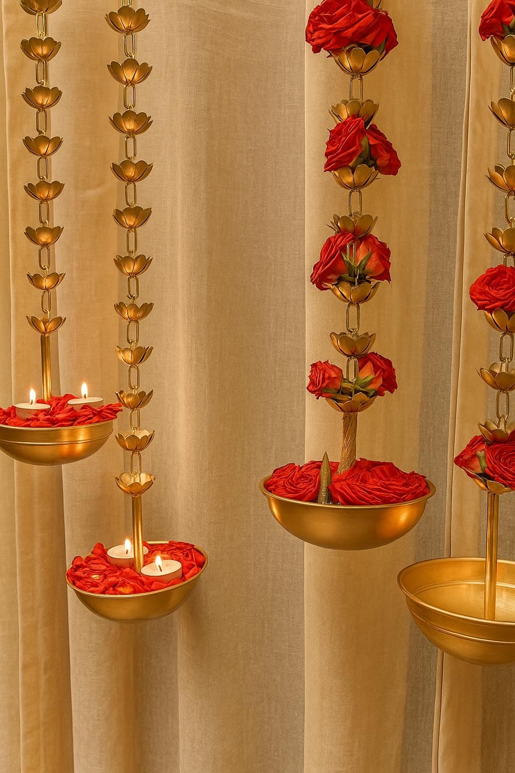 AGAAS ENTERPRISES Golden Hanging Urli Bowl Showpiece for Flowers & Floating Candles Decorative Traditional Bowl Home Diwali Decoration Items & Diwali Gifts Set of 1