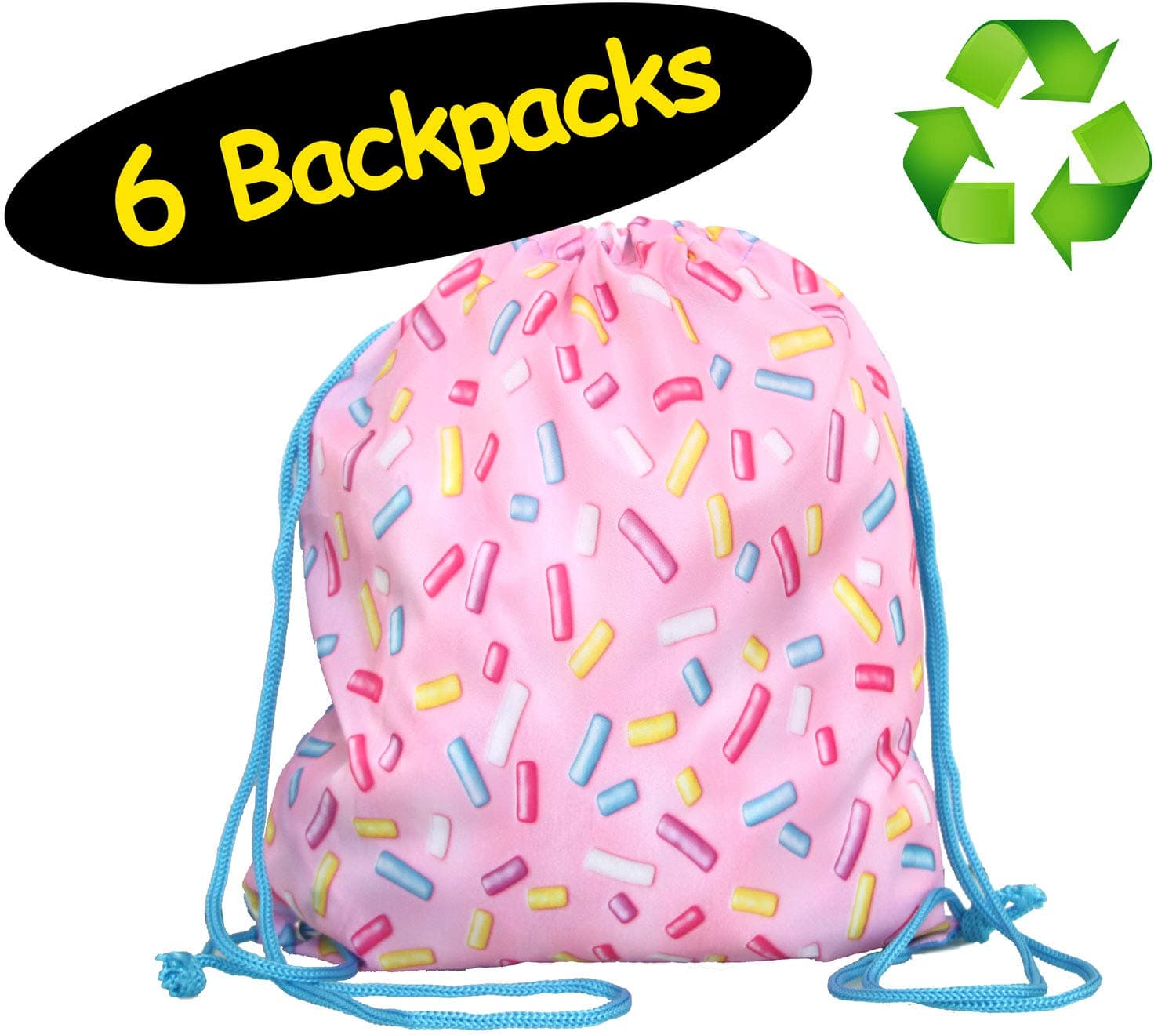 Pink Sprinkles Sweet 16 Donut Ice Cream Party Favor Bags Backpacks // 100% Recycled // 6-Pack, 12x14 inches