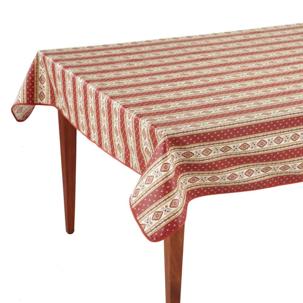 Esterel Terre Cuite Striped Rectangular French Tablecloth, Coated Cotton, 63 x 79 (4-6 People)