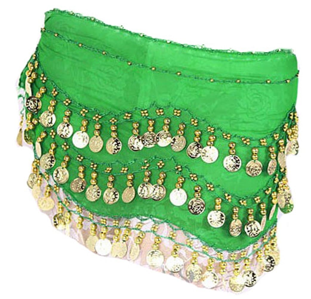 Dark Green Belly Dance Wrap Hip Scarf Belt With Gold Coins