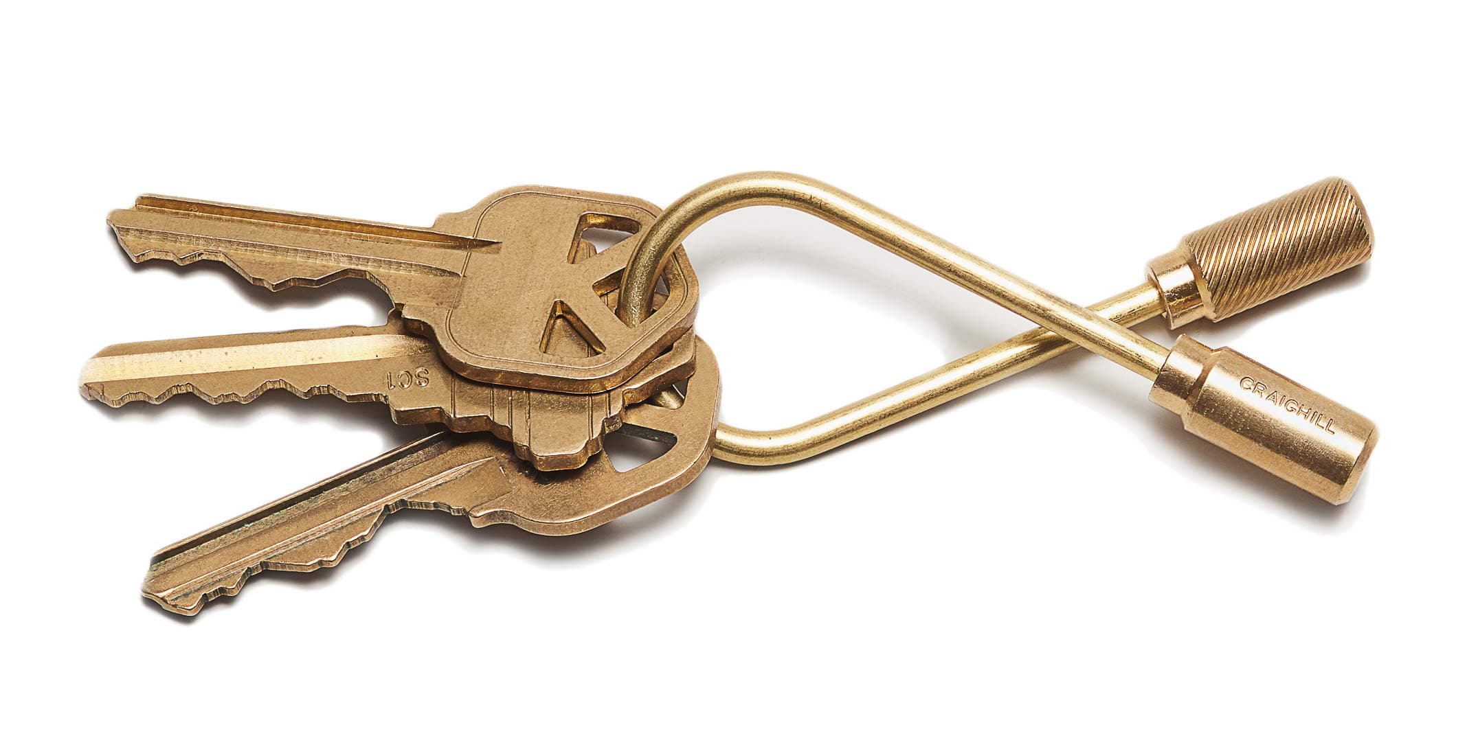 Closed Helix Keyring - 2” Carabiner Keychain Clip, Modern Minimalist Keyring for Car Keys, Heavy Duty, Lightweight, Helix Shape - Brass