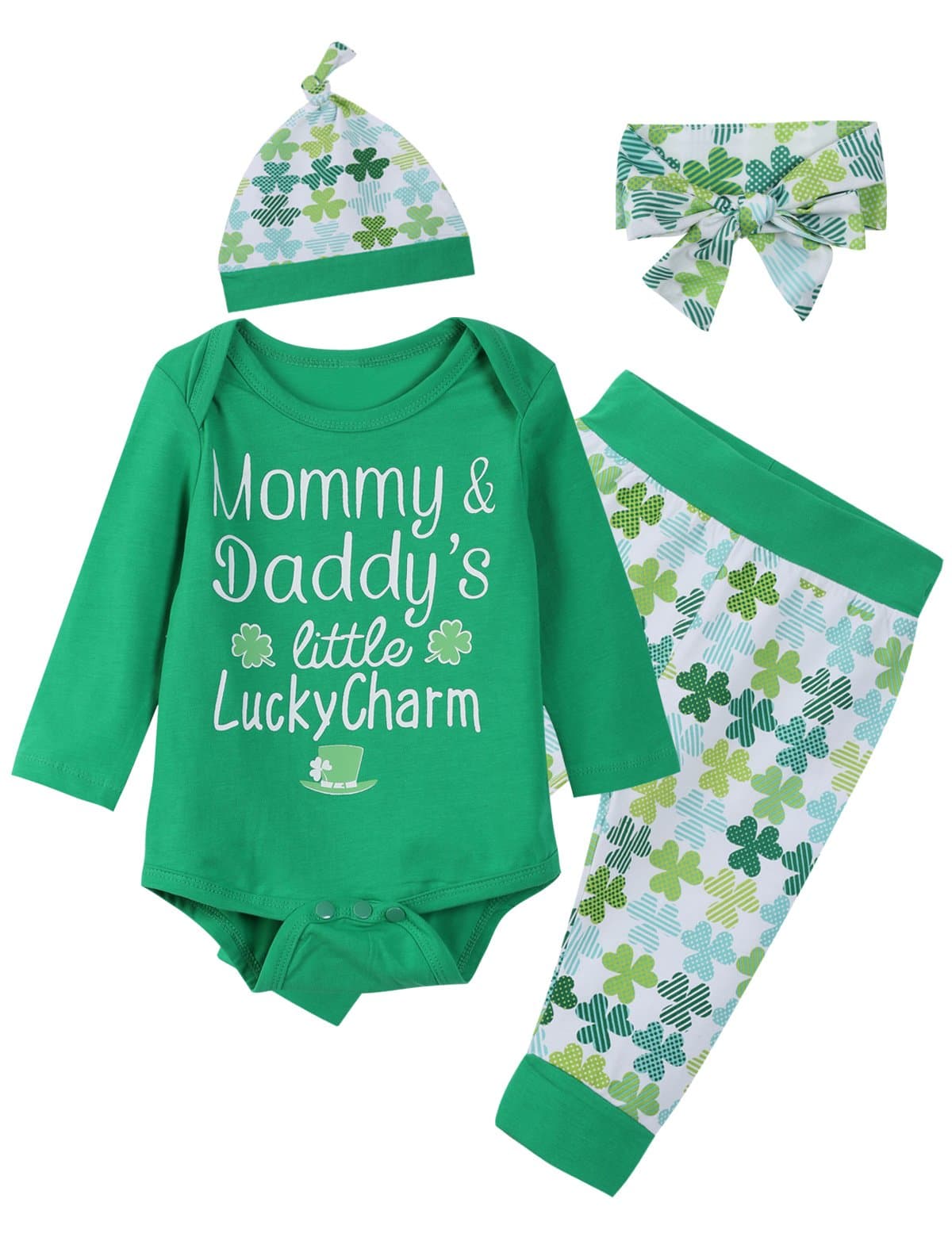 bakjunoBaby Boys Girls Cute ST Patrick's Day Outfit Clover Pants with Hat