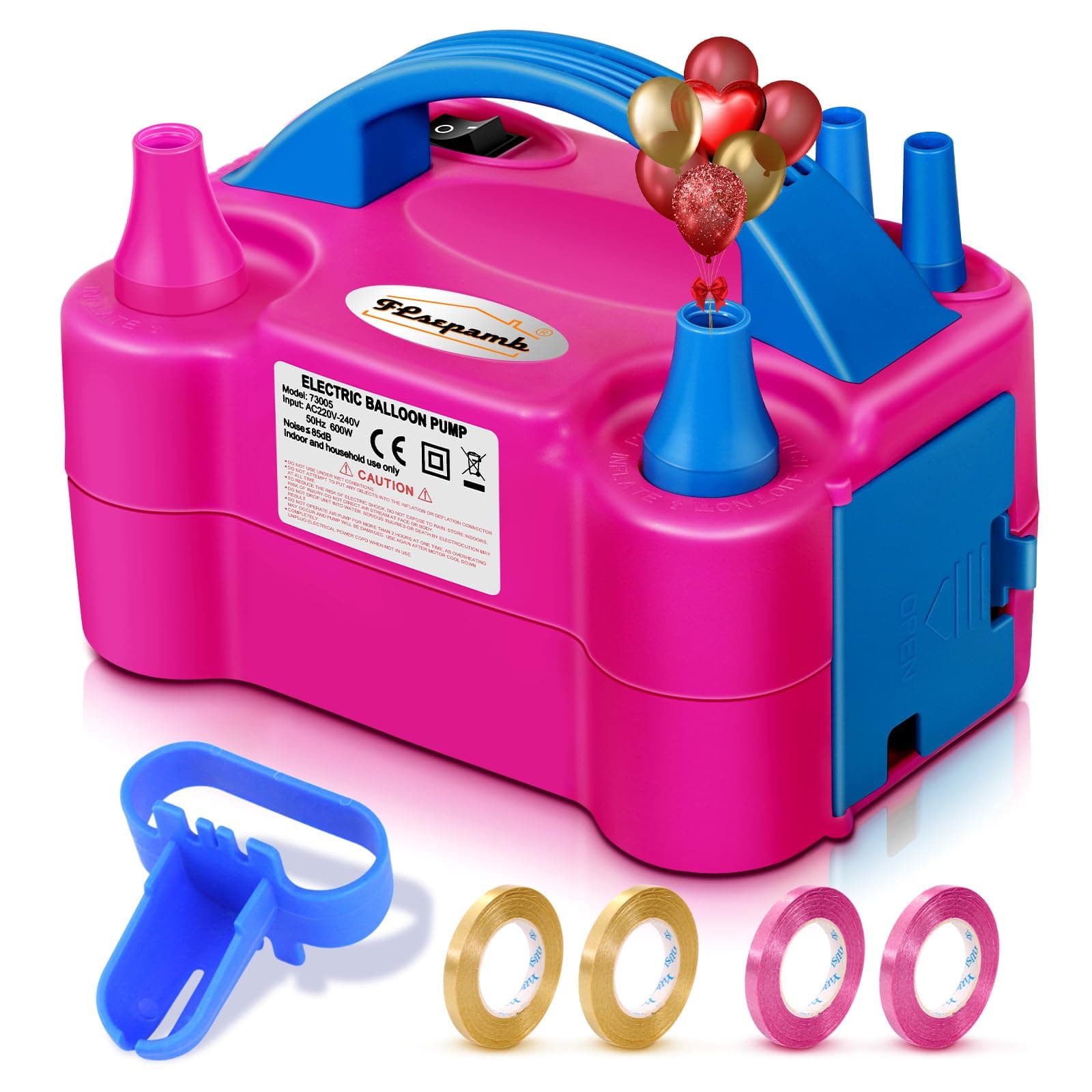 FLSEPAMB Balloon Pump, Electric Balloon Pump,Portable Dual Nozzles Electric Balloon Air Pump 110V 600W, Electric Balloon Inflator with Tying Tool, Colored Ribbons for Party Decoration