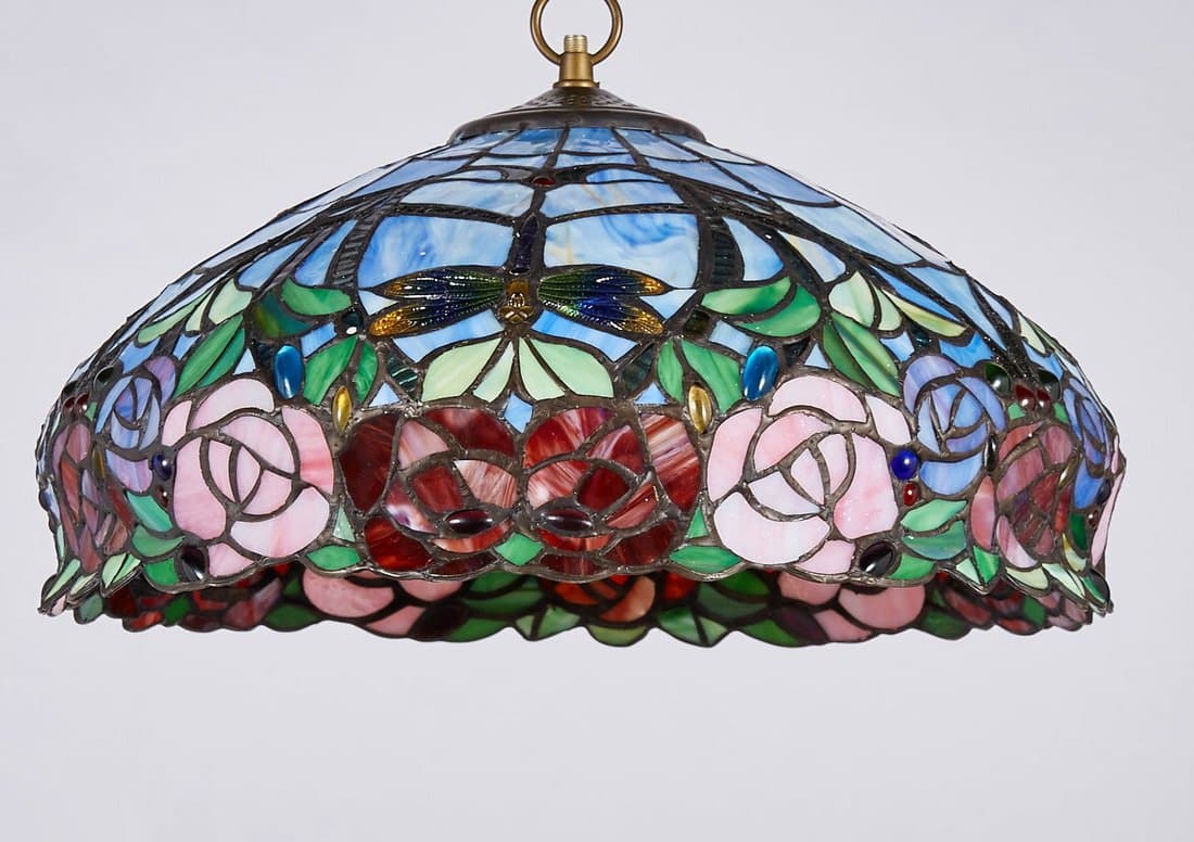 New Legend Tiffany Style Stained Glass Rose Hanging Lamp Ceiling Fixture TL16011, 16-Inch wide